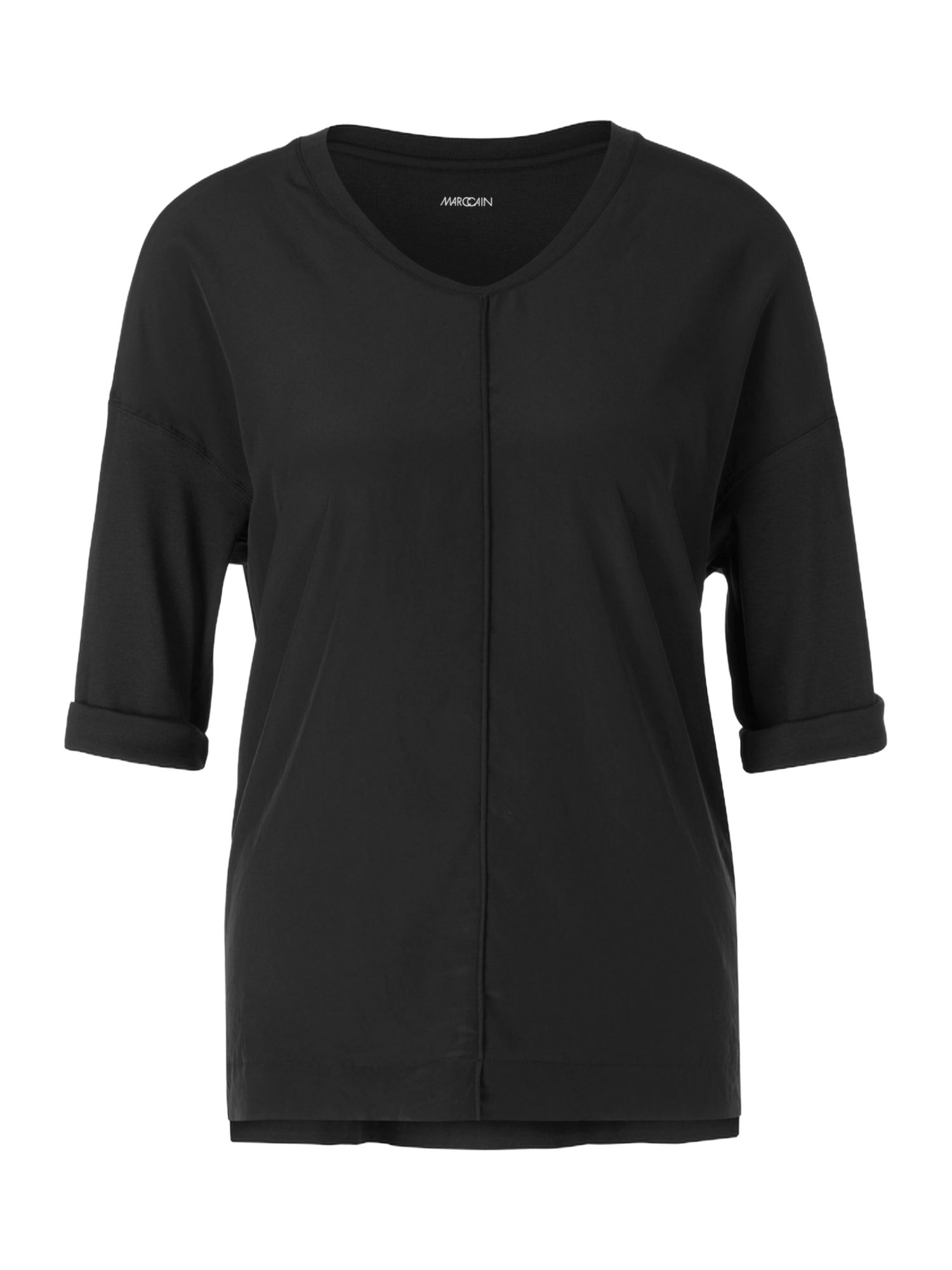 Marc Cain Kurzarmbluse BE.0 - E1 - Essentials B schwarz,Elegant,Baumwolle,Unifarben,V-Ausschnitt,1/2 Arm,Gerade