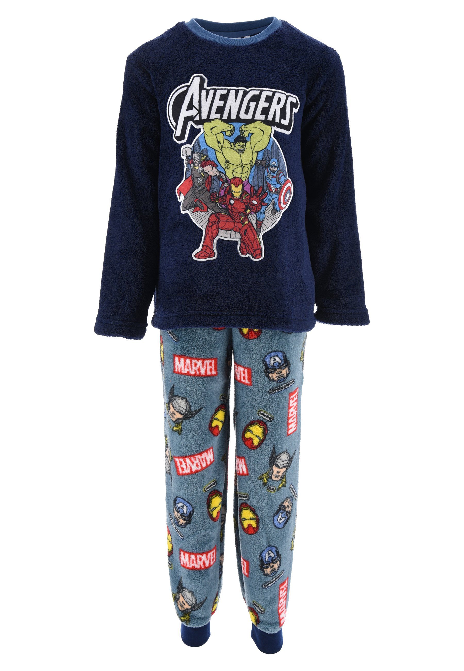The AVENGERS Schlafanzug Ironman Hulk Thor Kinder Jungen Fleece Pyjama Nachtwäsche Dunkel-Blau