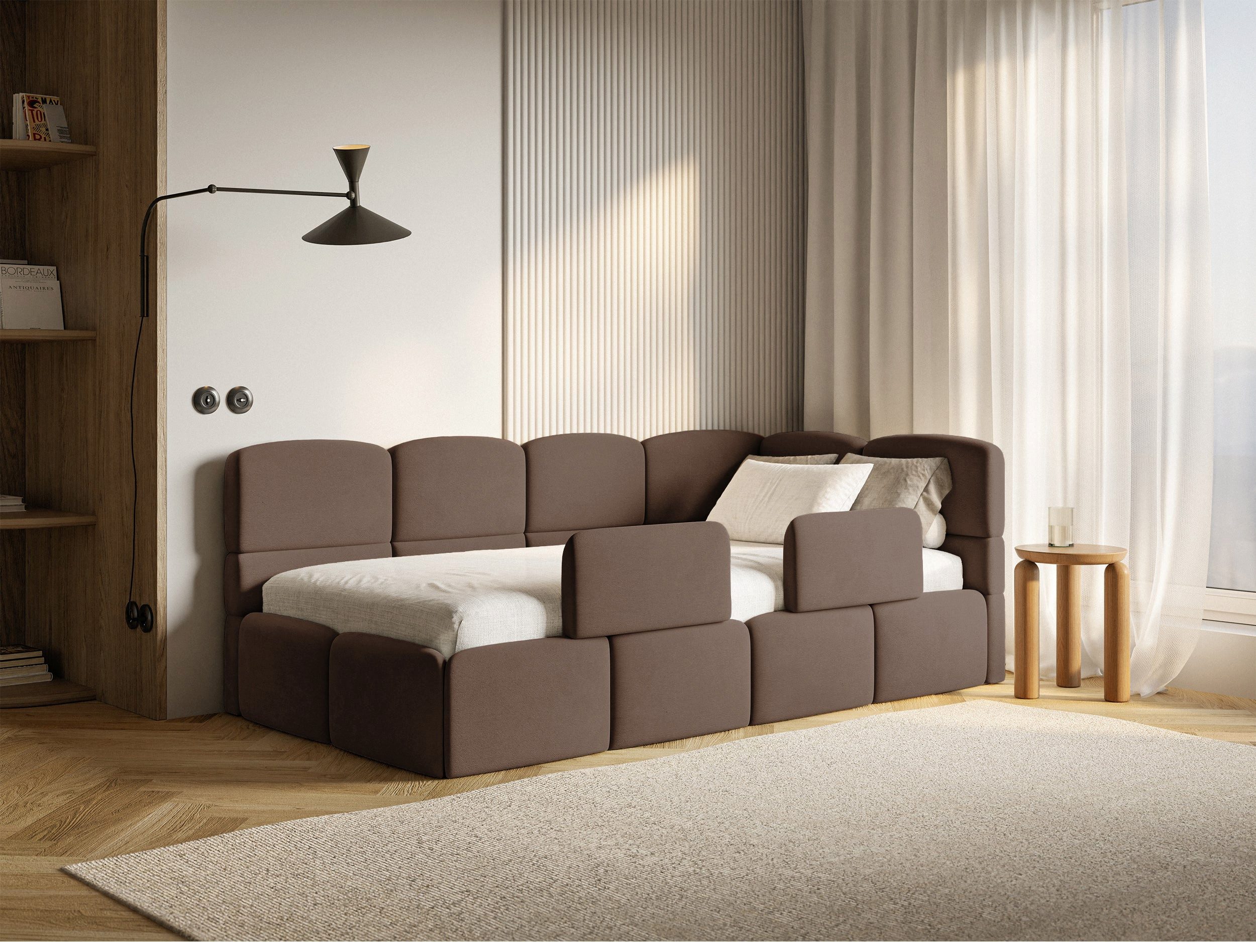 Selsey Kinderbett CLOUDY, Bettkasten, 2x Rausfallschutz, Samt wasserabweisend, 90 x 200 cm