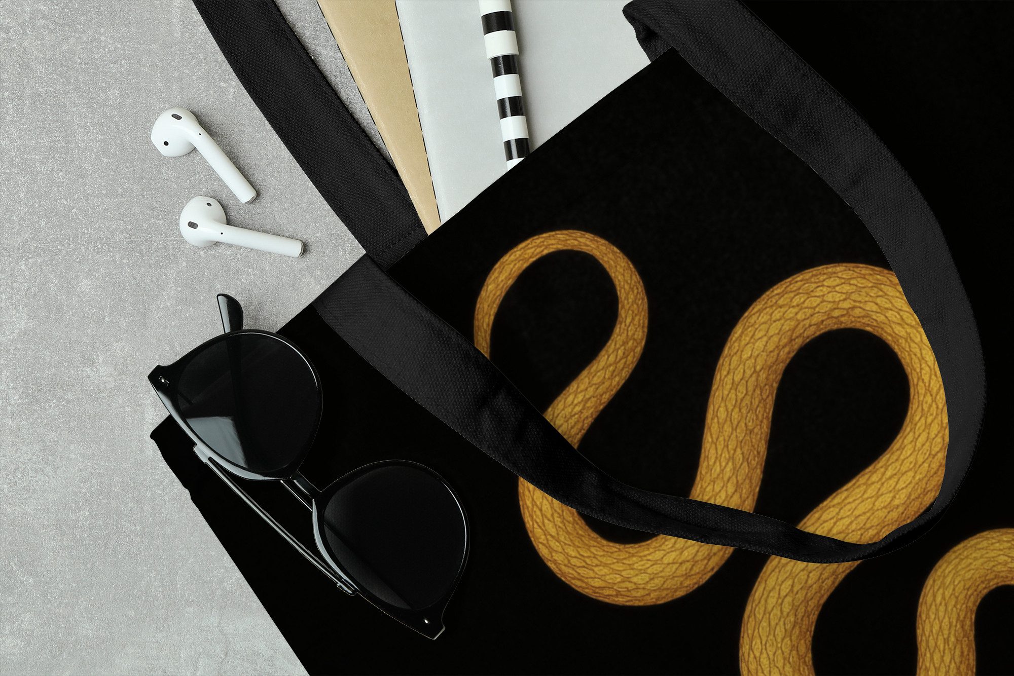 MuchoWow Shopper Schlange - Minimalistisch - Gold, Handtasche, Damen und Herren, Schultertasche, Umhängetasche, Tote Bag