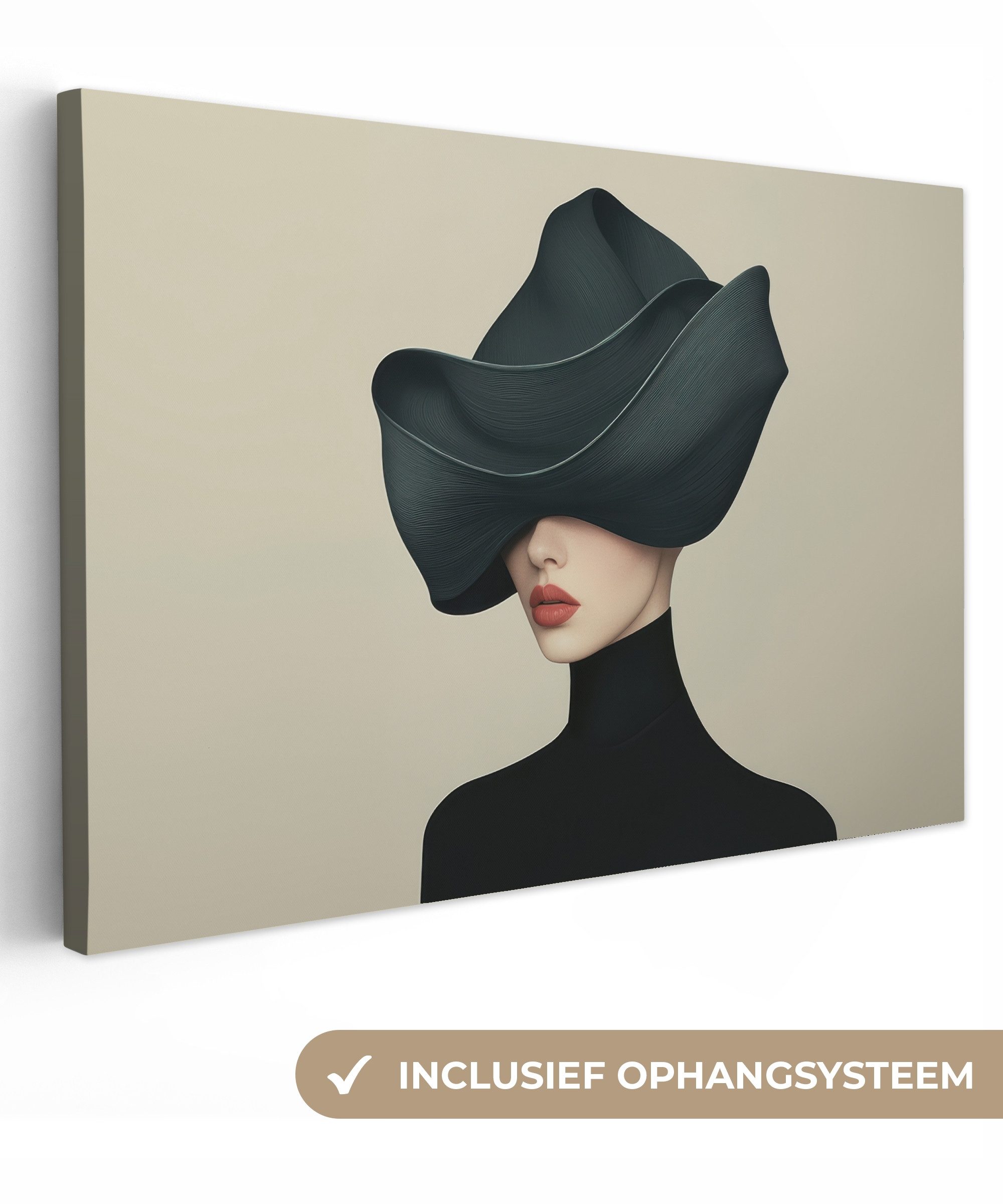 OneMillionCanvasses® Leinwandbild Frau - Grün - Hut, Fotodruck (1 St), Leinwand Bilder Klein, Wand Dekoration Aesthetic 30x20 cm