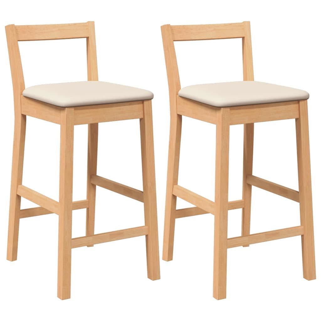 Barhocker Barhocker mit Kissen 2 Stk. Natur Massivholz Gummibaum