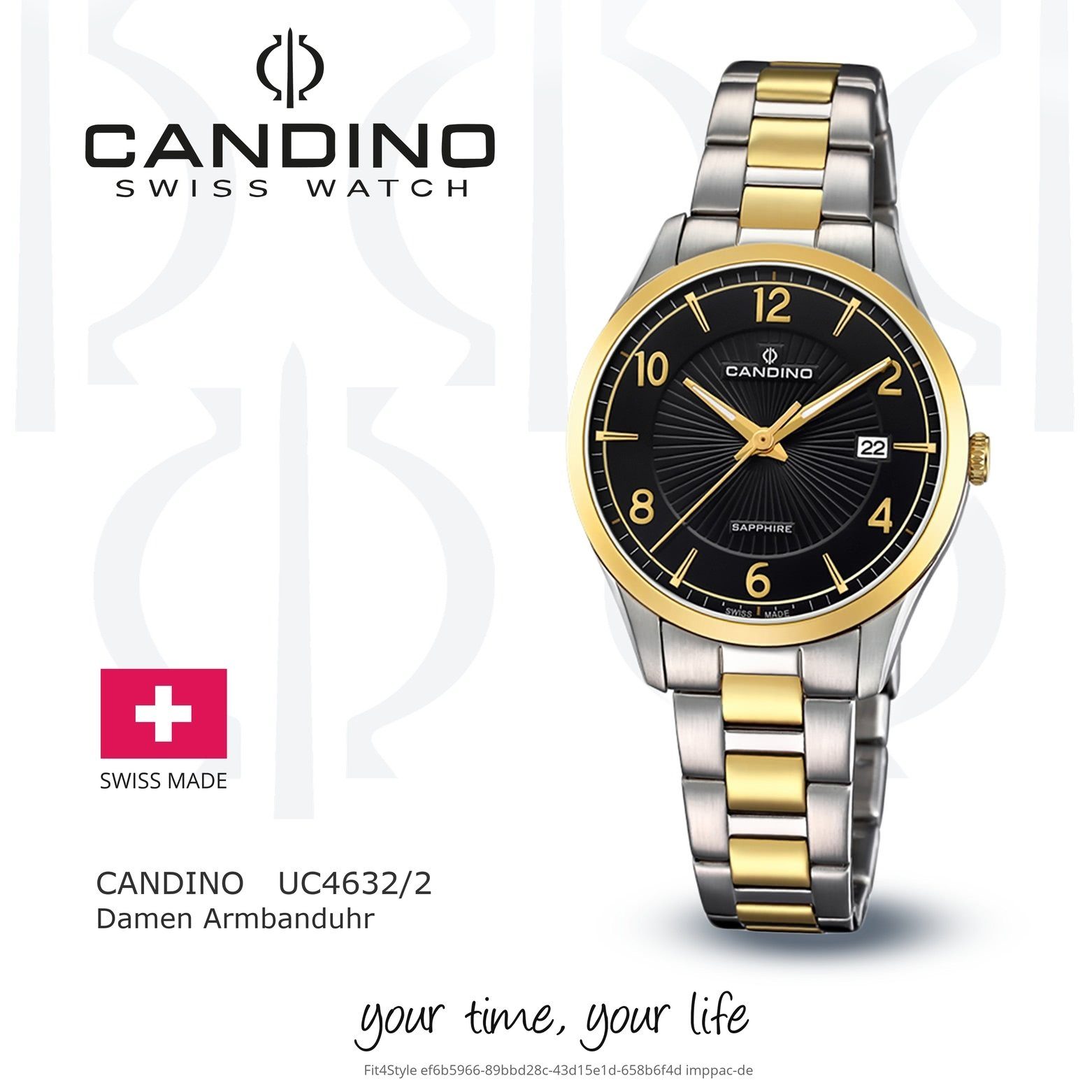Edelstahlarmband Armbanduhr Damen C4632/2, Damen silber, Analog Uhr Candino rund, Candino gold, Elegant Quarzuhr