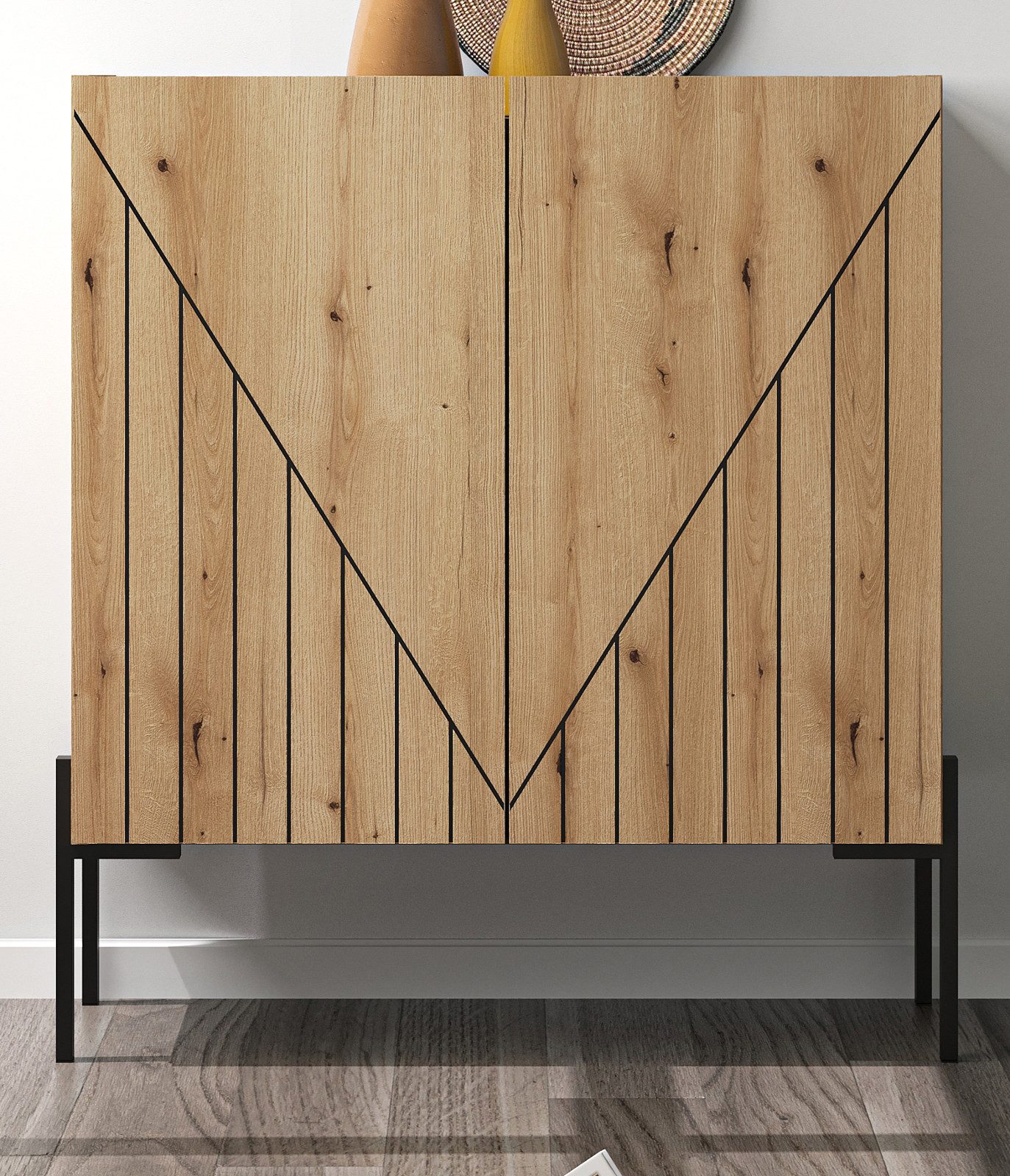 Inn.Furn Kommode Norick (in Evoke Eiche mit Schwarz, Schrank 2-türig, 80 x 98 cm), Soft-Close-Funktion