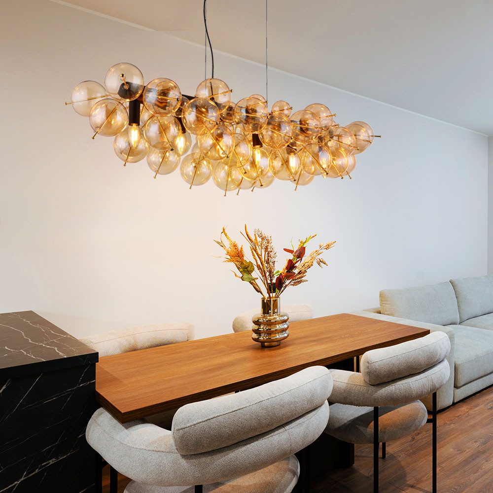 GLOBO LIGHTING Hängeleuchte, Leuchtmittel nicht inklusive, Pendelleuchte Hängelampe Esszimmerleuchte 6-Flammig Glaskugeln amber