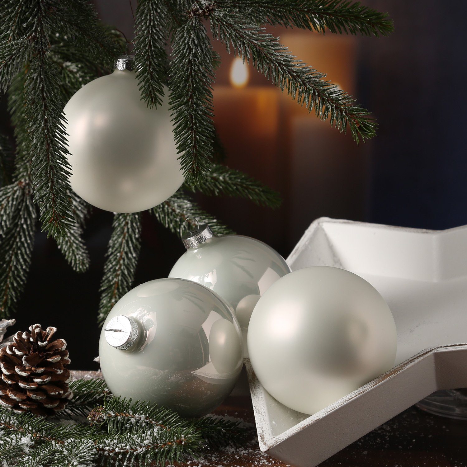 10cm MARELIDA bruchfest glänzend Weihnachtskugel 4St. (4 Weihnachtsbaumkugel weiß St) Christbaumkugel matt