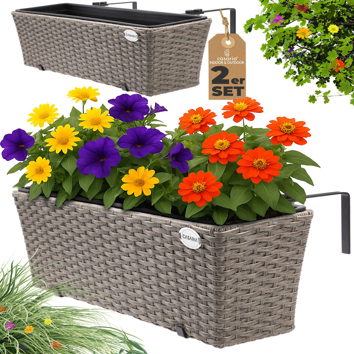 Casaria Blumenkasten, 2er Set 11 Liter Montagehalterung indoor outdoor Gelä günstig online kaufen