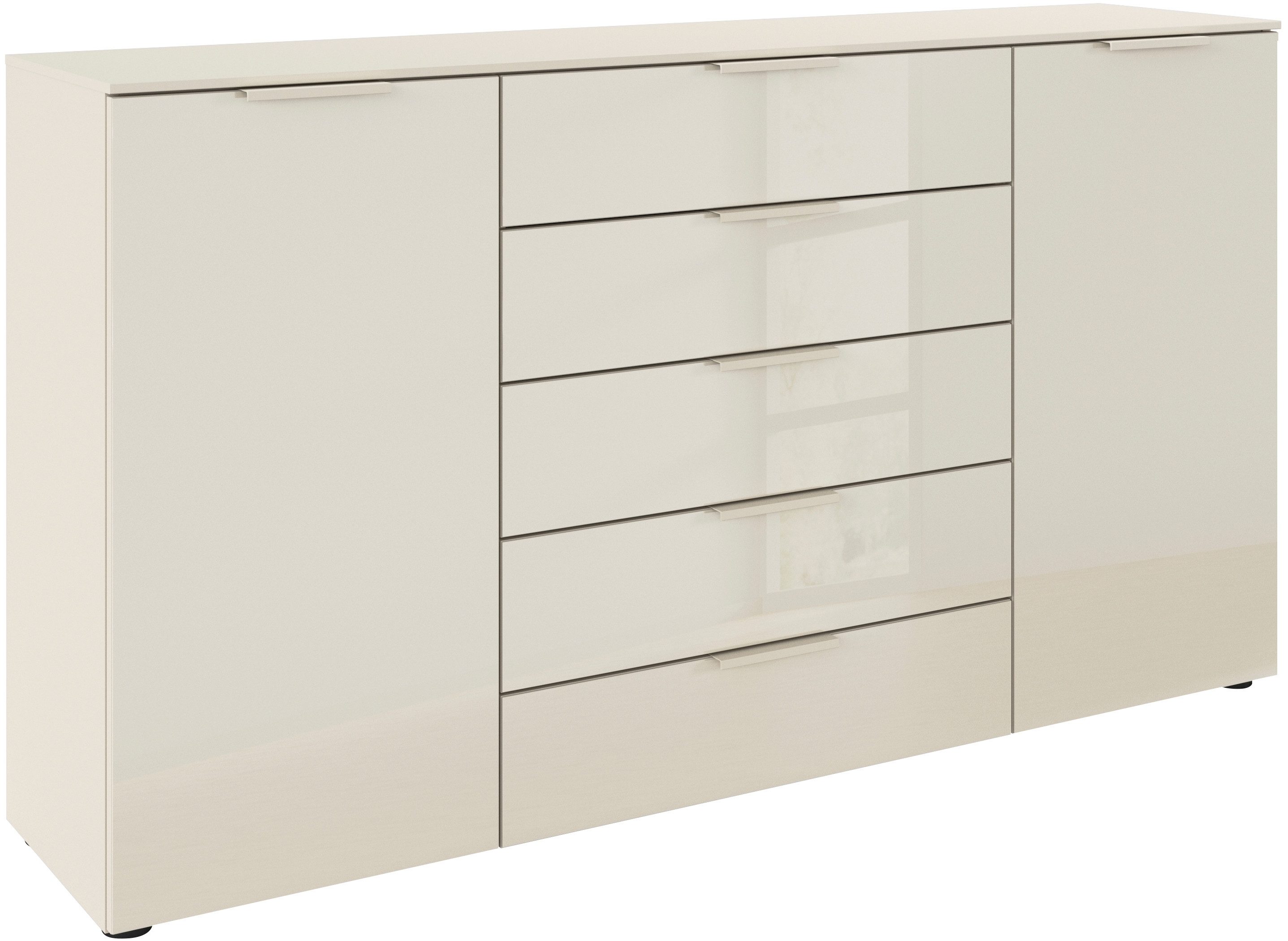 rauch Schubkastenkommode Kommode Türkommode Sideboard Kombikommode FLIPP mit Glasfront (Breite 160/180 cm mit 4 Einlegeböden), 2-trg mit 5 Schubladen und Soft-Close, 2 Breiten MADE IN GERMANY