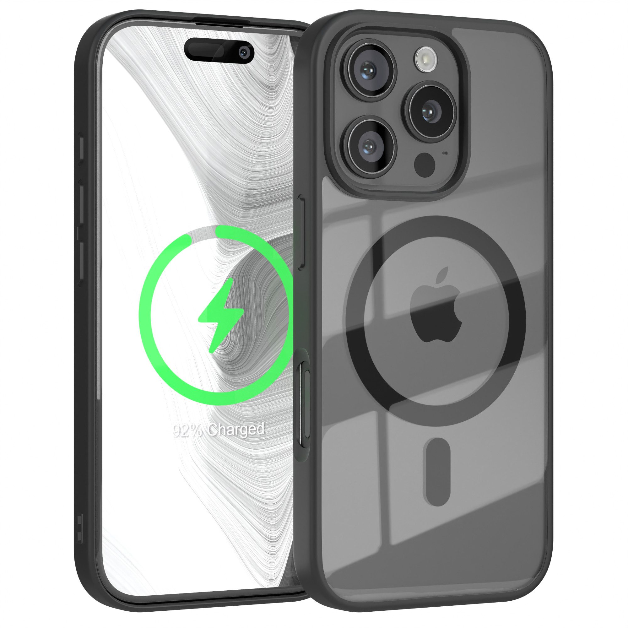 EAZY CASE Handyhülle Transparente Hülle mit MagSafe für iPhone 16 Pro 6,3 Zoll, Qi Charging kompatibel, Silicon Case, Slimcover Displayschutz, Schwarz