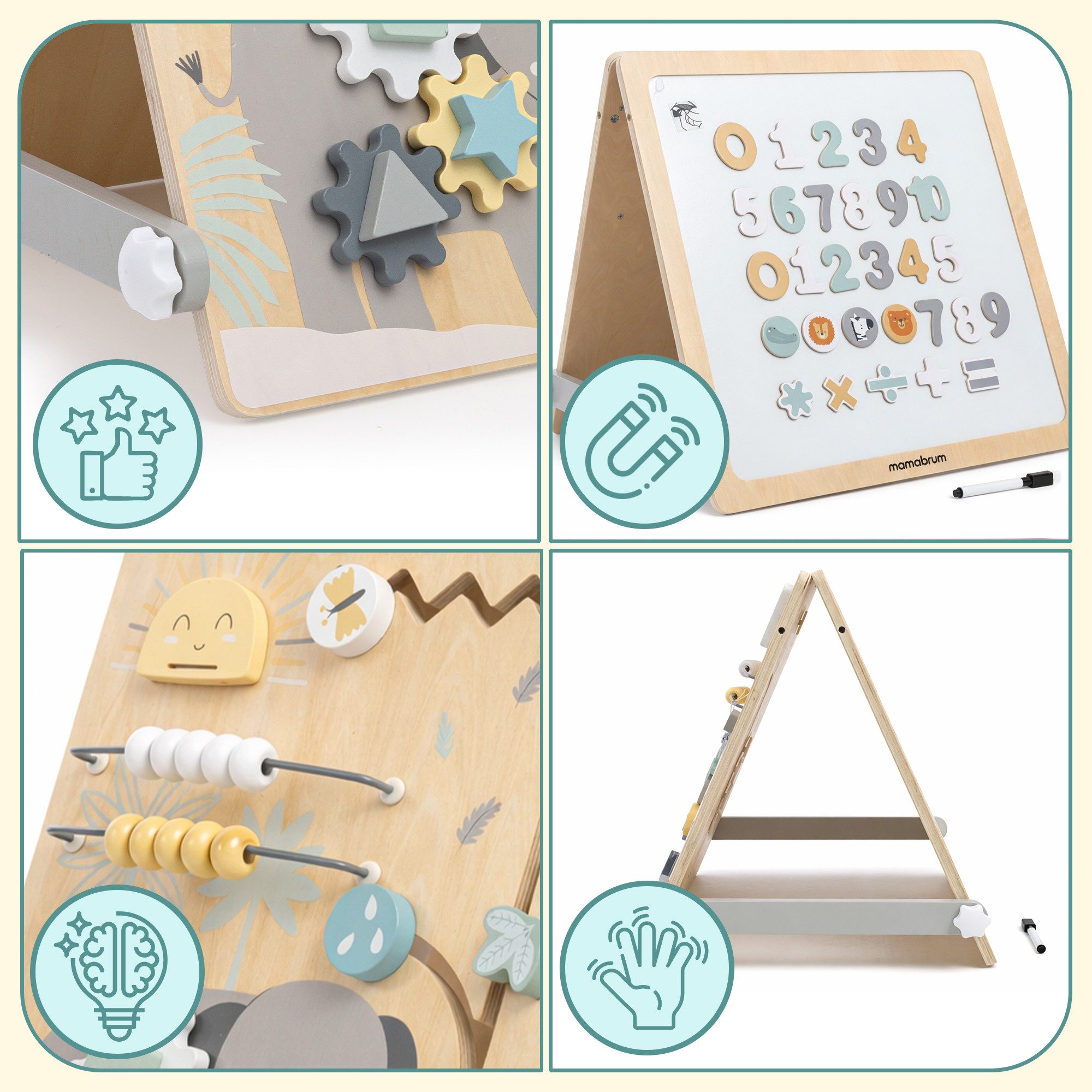 Mamabrum Kinderstaffelei Mamabrum Lernboard 2in1 Magnettafel Busy Board Holz Kinder – Bild 4 von 5