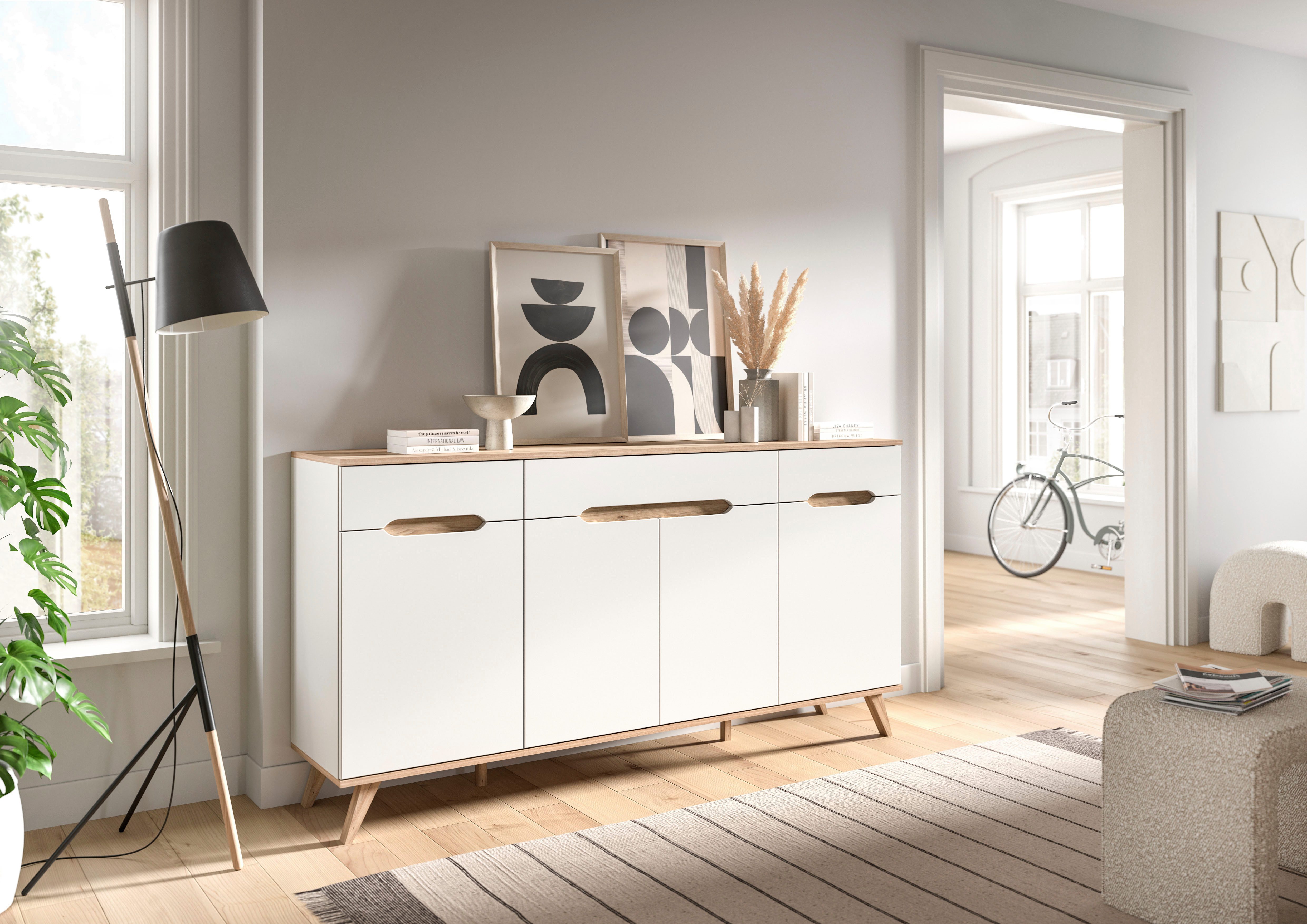 Sideboard Alesund, Breite 185 cm, 4 Türen, 1 Schubkasten, konischer Fuß