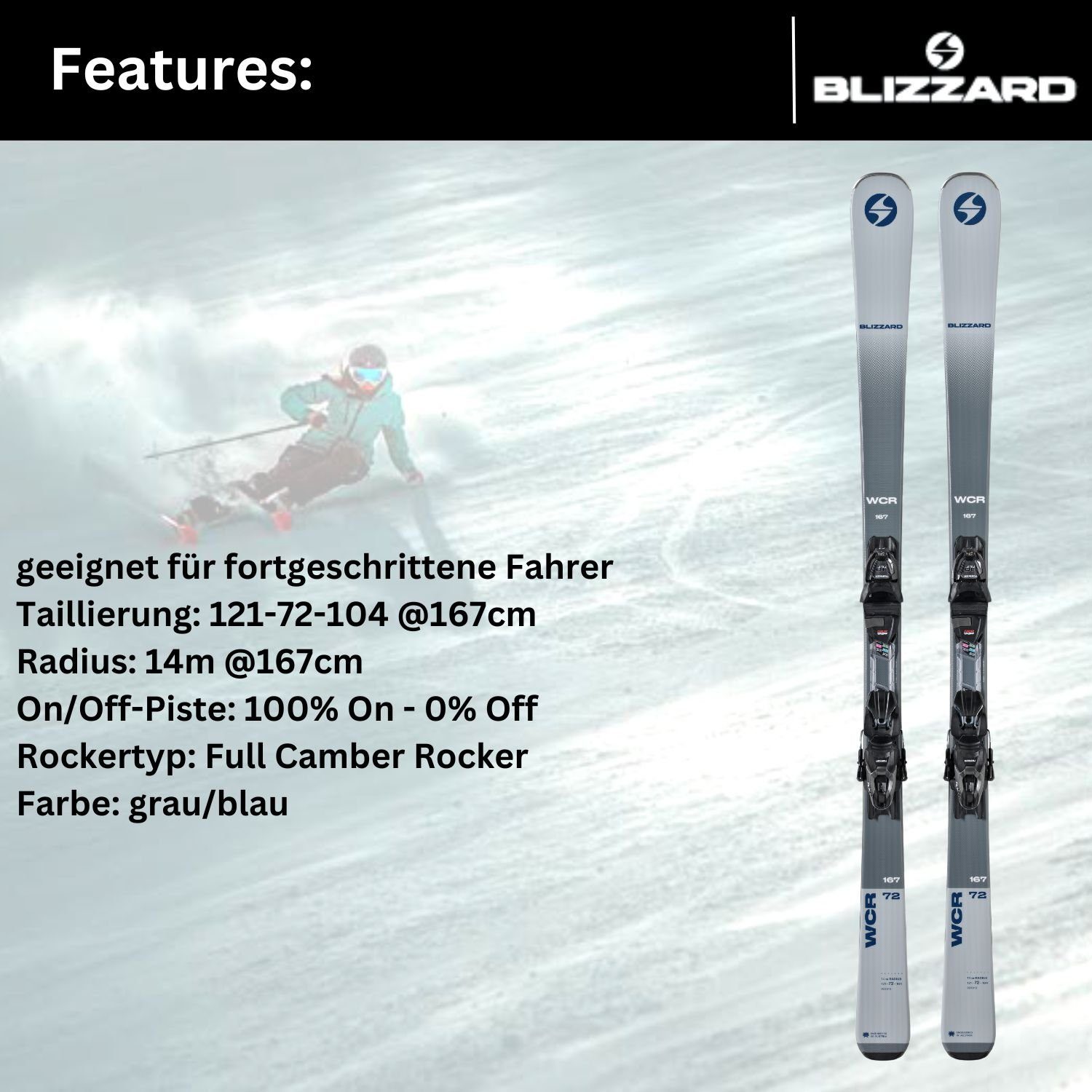 Ski Bindung Z3-10 Ski, BLIZZARD grau/blau 10 Rocker + Blizzard TLT Marker Camber Full WCR