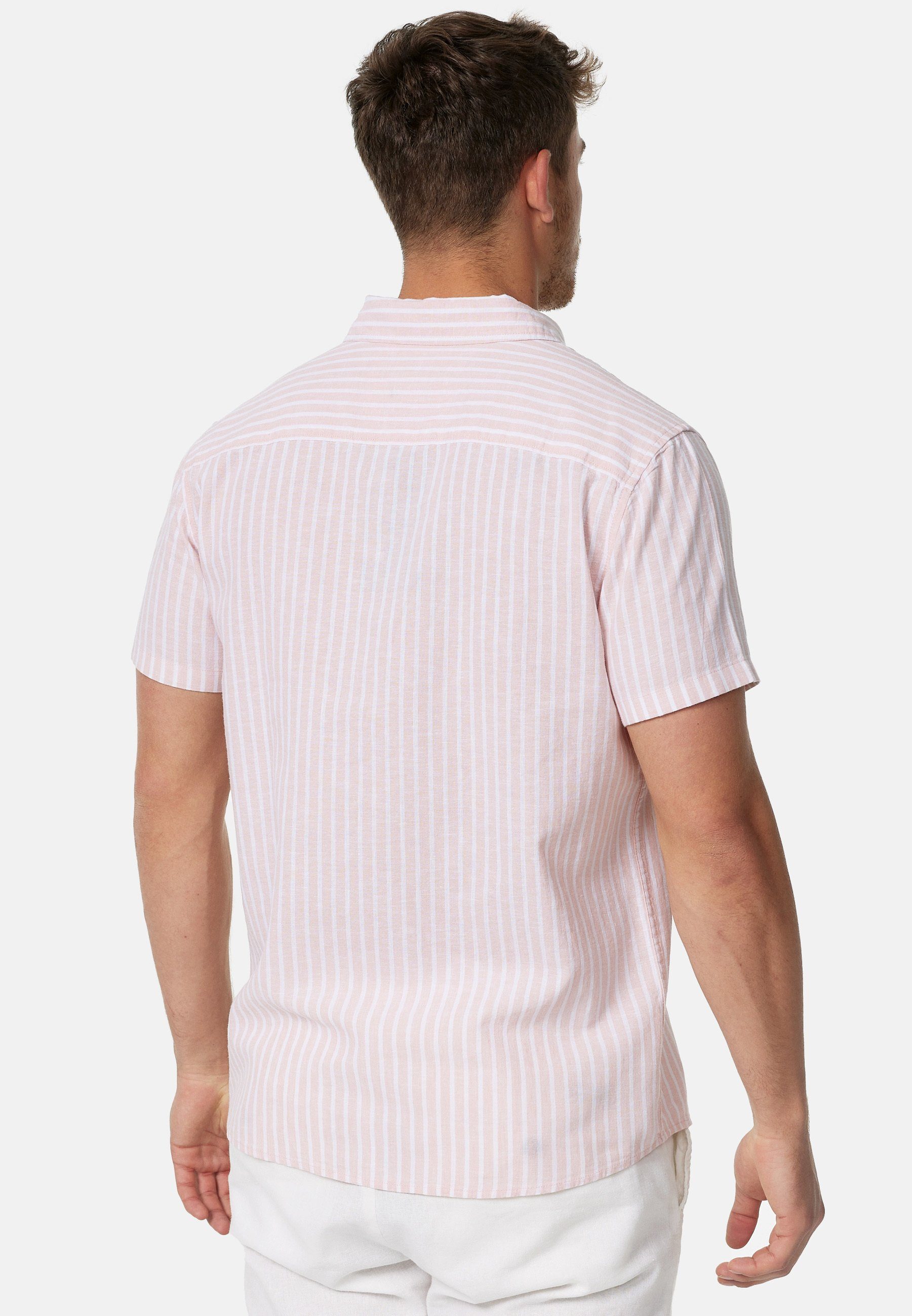 Indicode Kurzarmhemd Herren INBravida Herrenhemd Kurzarm aus einem leichtem Leinenmix, mit Button-Down-Kragen