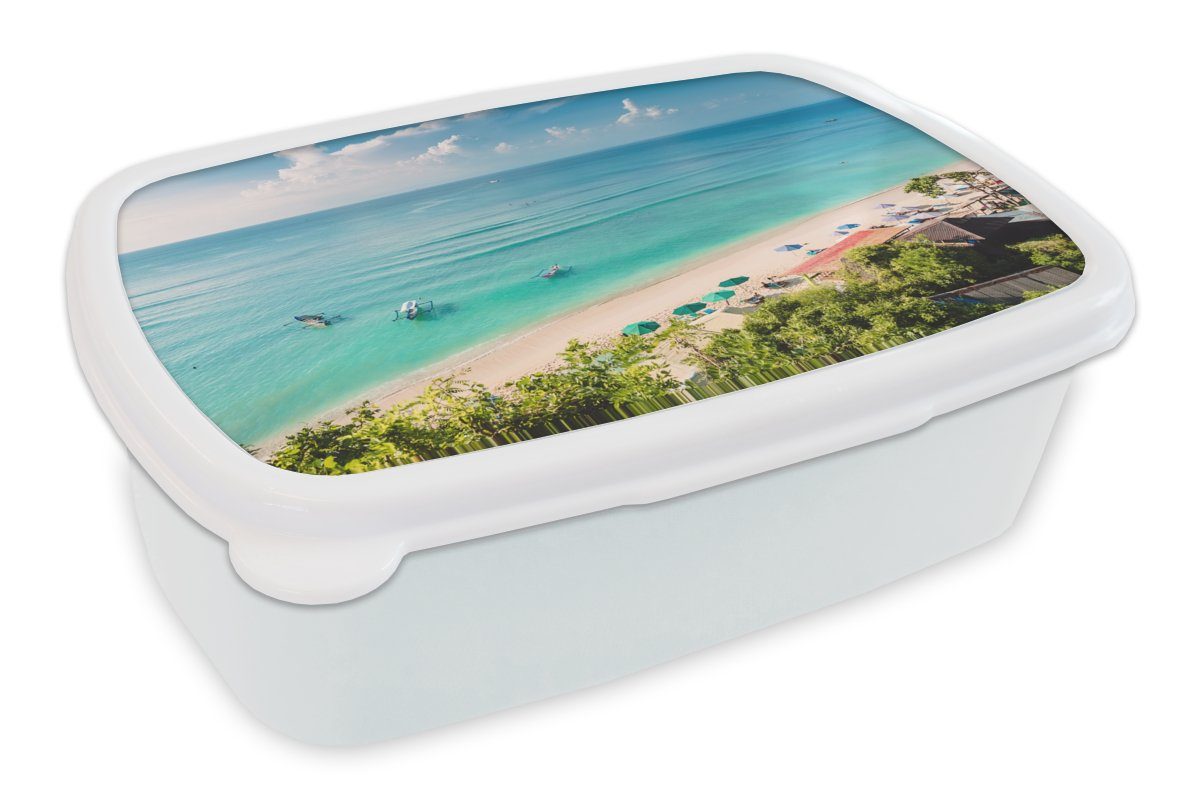 MuchoWow Lunchbox Strand - Meer - Boot - Bali, Kunststoff, (2-tlg), Brotbox für Kinder und Erwachsene, Brotdose, für Jungs und Mädchen weiß