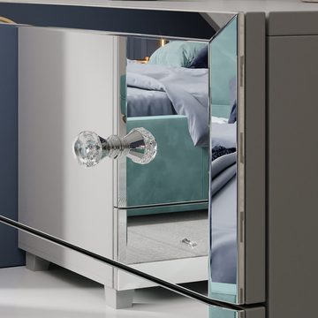 Lomadox Schlafzimmer-Set BUCCERI-83, (Spar-Set, 3-St), grau mit Fronten verspiegelt, 2 Nachttische Kleiderschrank 2-trg.