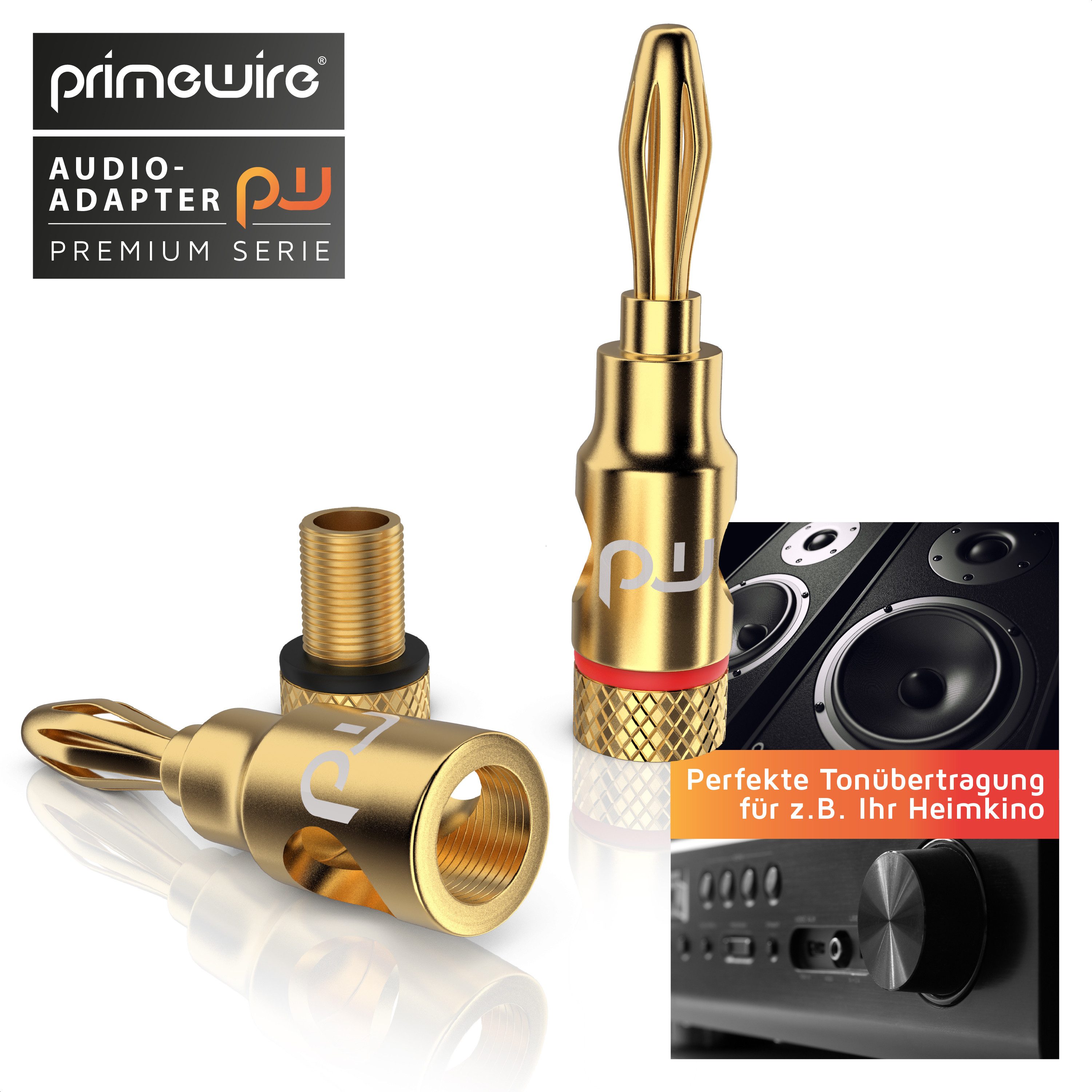 Primewire Bananenstecker für Kabel bis 6,8mm² für Lautsprecherkabel & Verstärker Audio-Adapter Bananenstecker zu Bananenbuchse, einfache Schraubmontage, fester  – Bild 5 von 5