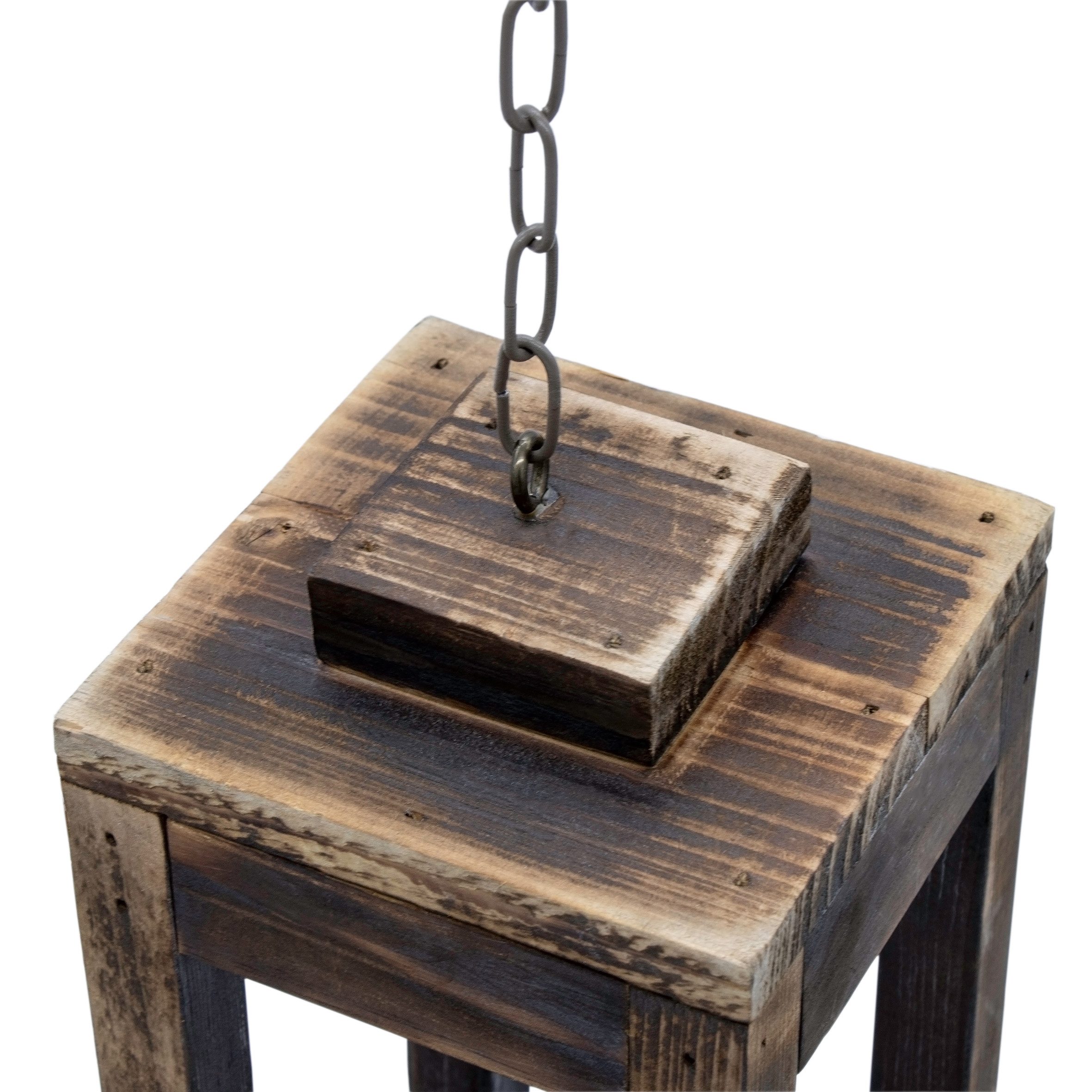 Spetebo Kerzenlaterne Holz Hänge Laterne mit Metall Kette - 31 cm (Stück, 1 St., Kerzenlaterne), Deko Kerzenhalter mit Kerzenglas – Bild 4 von 5