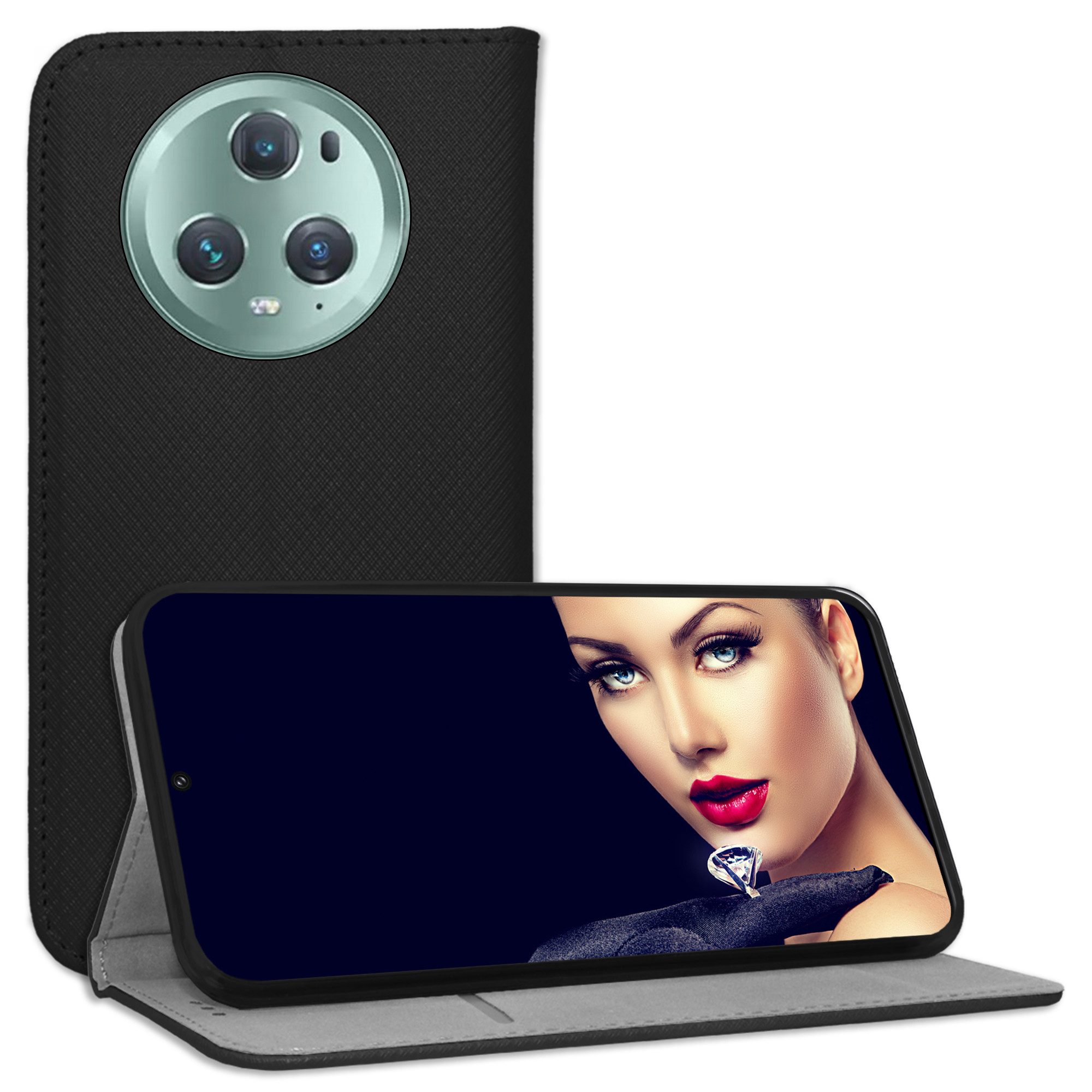 mtb more energy Smartphone-Hülle Smart Magnet für Honor Magic 5 Pro, Schwarz, Bookstyle Klapphülle Cover Wallet Case aus Kunstleder
