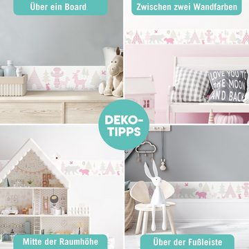 lovely label Bordüre Waldtiere Tipi Land rosa/beige - Wandbordüre - Wanddeko Kinderzimmer, selbstklebend
