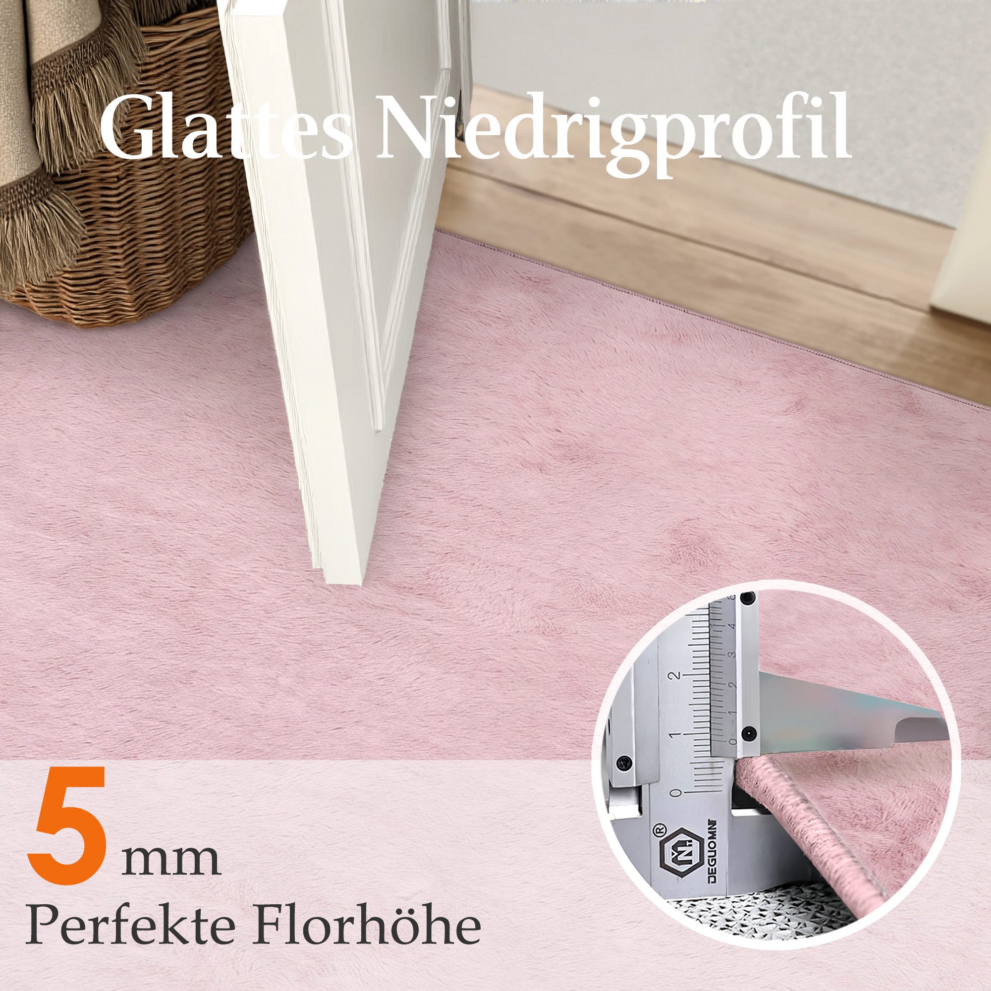 PURECOZY Teppich Kurzflor im Scandi-Look – weich, kuschelig, waschbar und pflegeleicht, rechteckig, Höhe: 5 mm, geeignet für verschiedene Innenräume, 60 x 180 c – Bild 3 von 5