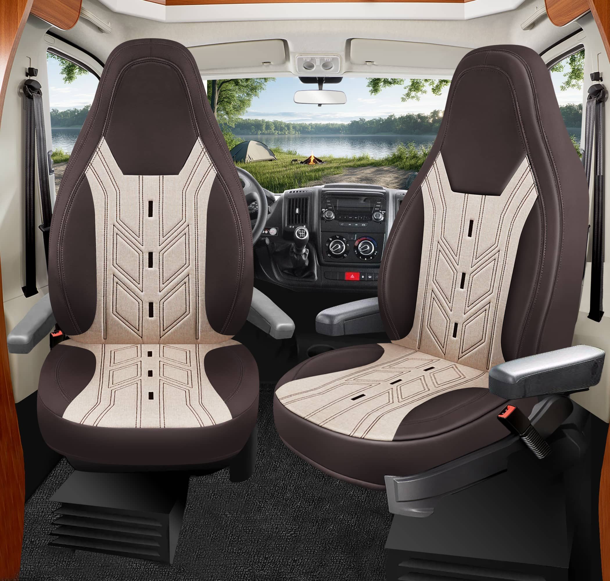 BREMER SITZBEZÜGE Autositzbezug für Challenger Etape Edition (BC10), Set, 2-tlg., Schonbezüge Sitzbezüge Fahrer und Beifahrer, in Braun/Beige