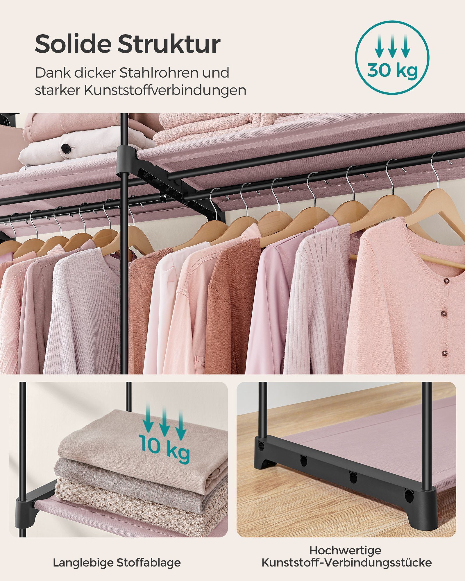 SONGMICS Stoffschrank Stoffschrank mit 2 Kleiderstangen, faltbare Garderobe, 1 er/2er Set – Bild 5 von 5