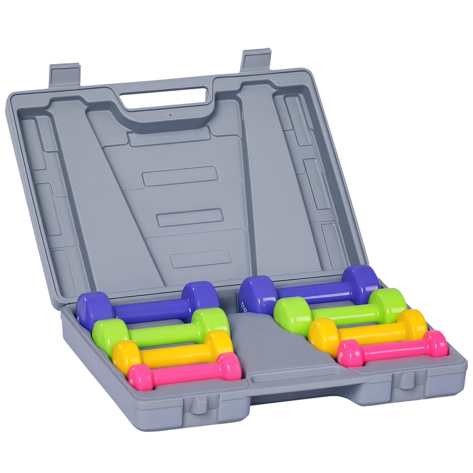 HOMCOM Hantel-Set Hanteln mit Koffer, aus Gusseisen, Hexagon Hanteln, (Sportgeräte, Kurzhantel Set), mit Koffer Tragbar 4 Hantelpaare 0.5 kg,1 kg,1.5 kg,2 kg