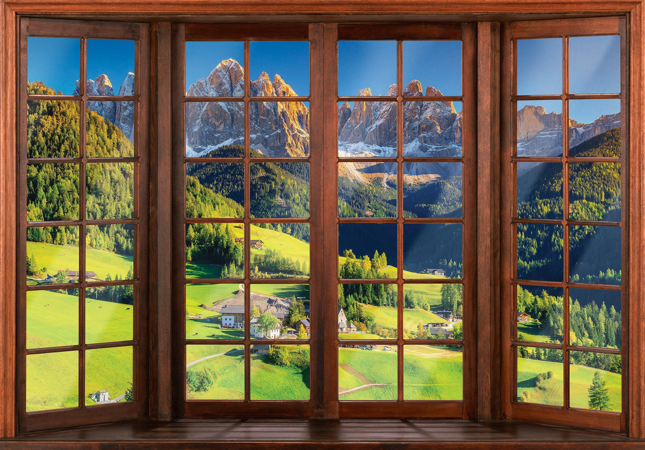 Vliestapete oder Schlafzimmer Kleister Fenster Vlies Natur für Motivtapete, Vliestapete Berge Glatt, Wald Wohnzimmer Landschaft Wandtapete inklusive Fototapete Tapete Wallarena EFFEKT 3D-Optik, 3D