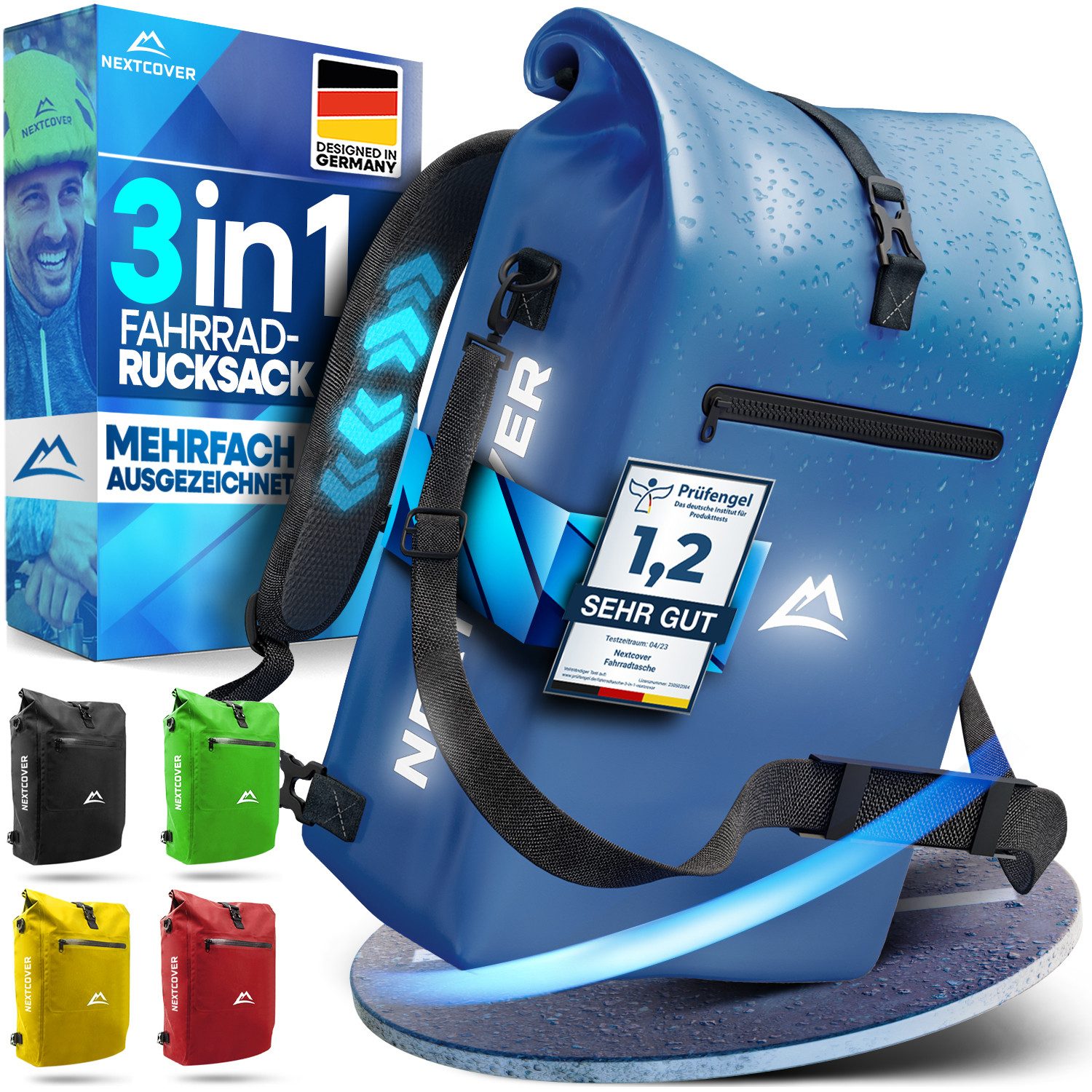 Nextcover Fahrradtasche NEU 3in1 Fahrradtasche für Gepäckträger - Fahrradrucksack wasserdicht