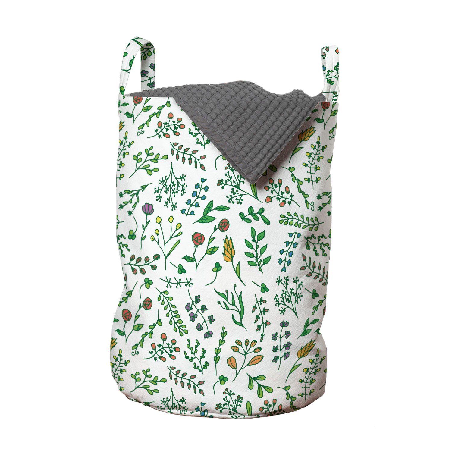 Abakuhaus Wäschesäckchen Wäschekorb mit Griffen Kordelzugverschluss für Waschsalons, Botanischer Blumen Kräuter und Reisig Kunst
