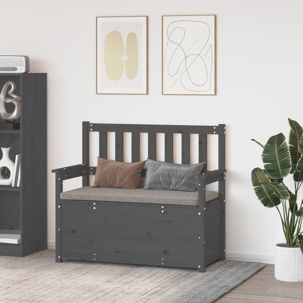 furnicato Sitzbank Kastenbank Massivholz 112,5 x 51,5 x 96,5 cm Grau (1-St), Stabile Sitzbank mit integriertem Stauraum und Armlehnen für dich