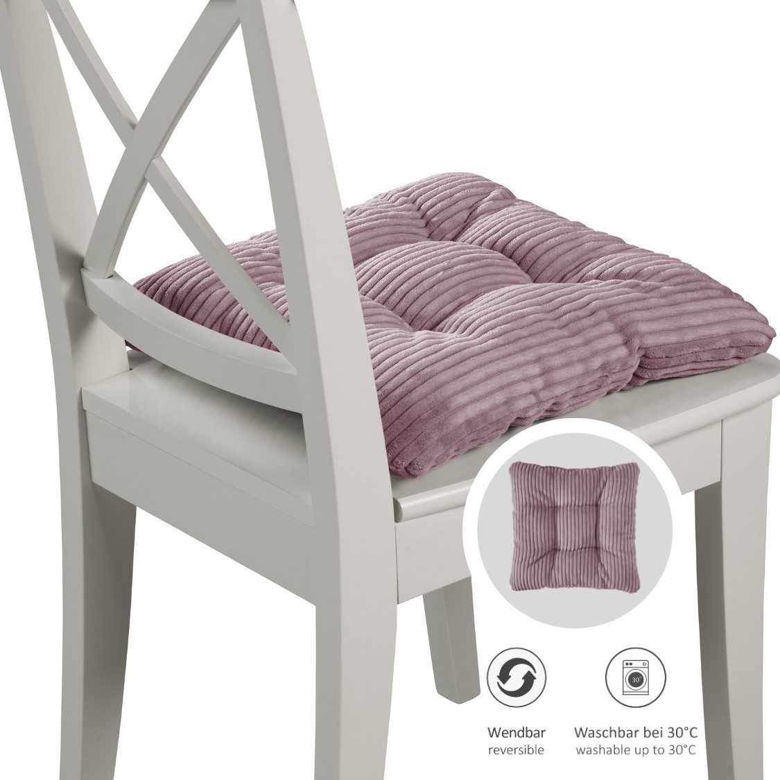 sleepling Sitzkissen in Cord-Optik, Stuhlkissen, Zierkissen, Dekokissen, aus weichem Möbelstoff, abriebfest, anschmiegsam, wendbar, 38 x 38 cm