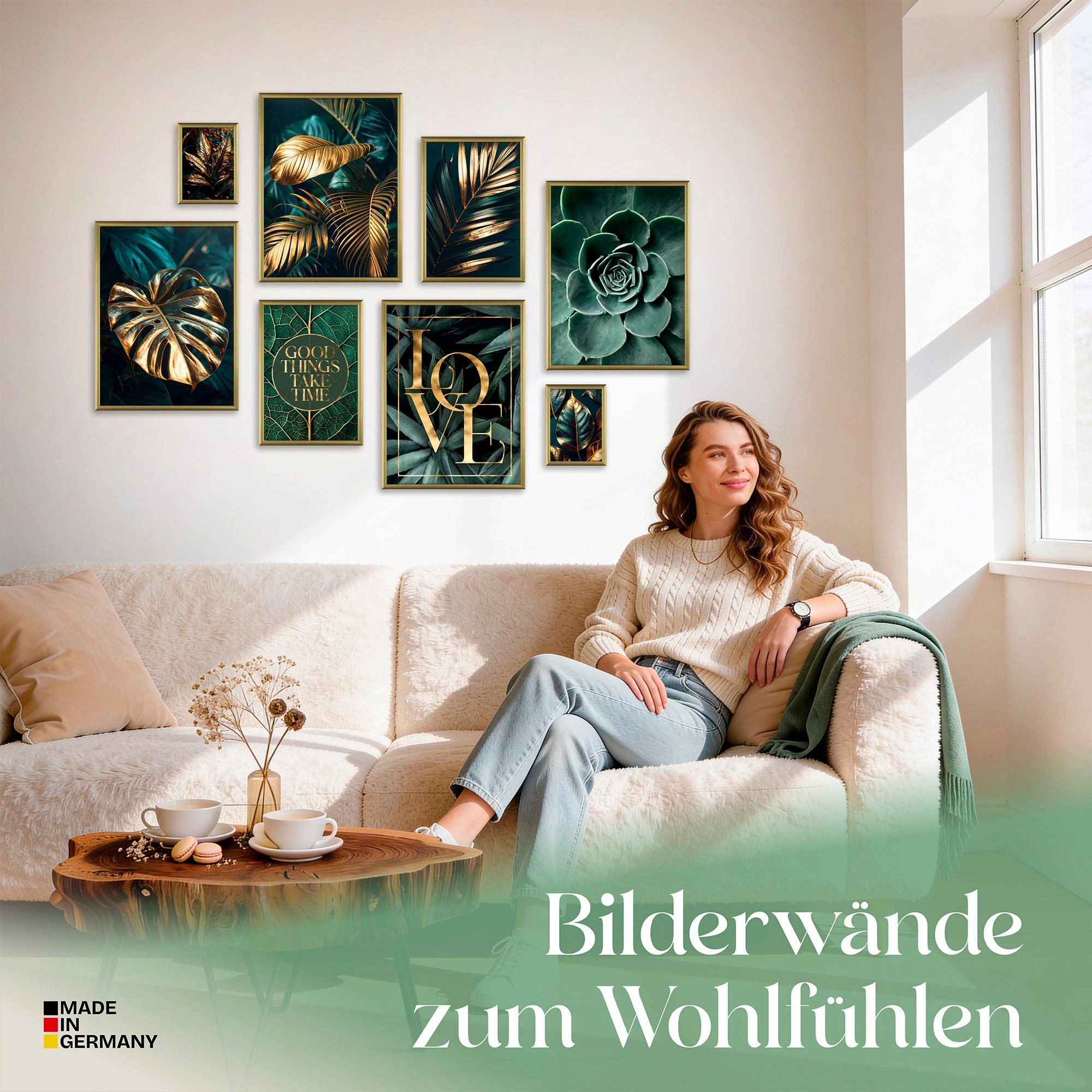 ARTFAVES Bilder-Collage Poster Set Gold Plant Harmony I mehrteilige Bilderwand I Wandbilder Pf, (Wandbilder modern, 8 St) – Bild 3 von 5