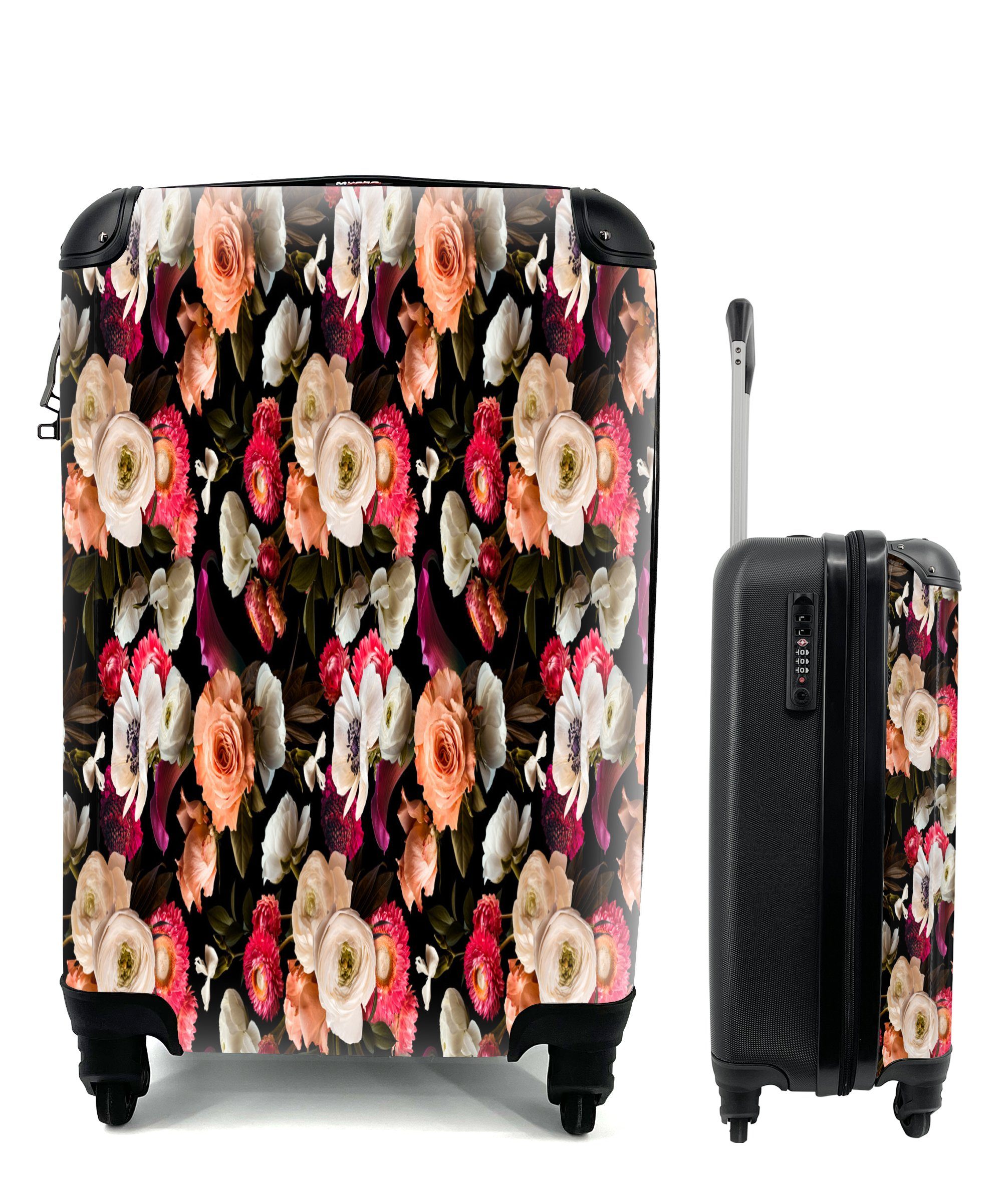 Reisekoffer für Rollen, Farbe Handgepäckkoffer Trolley, Reisetasche MuchoWow mit 4 Ferien, - Handgepäck rollen, Muster, Blumen -