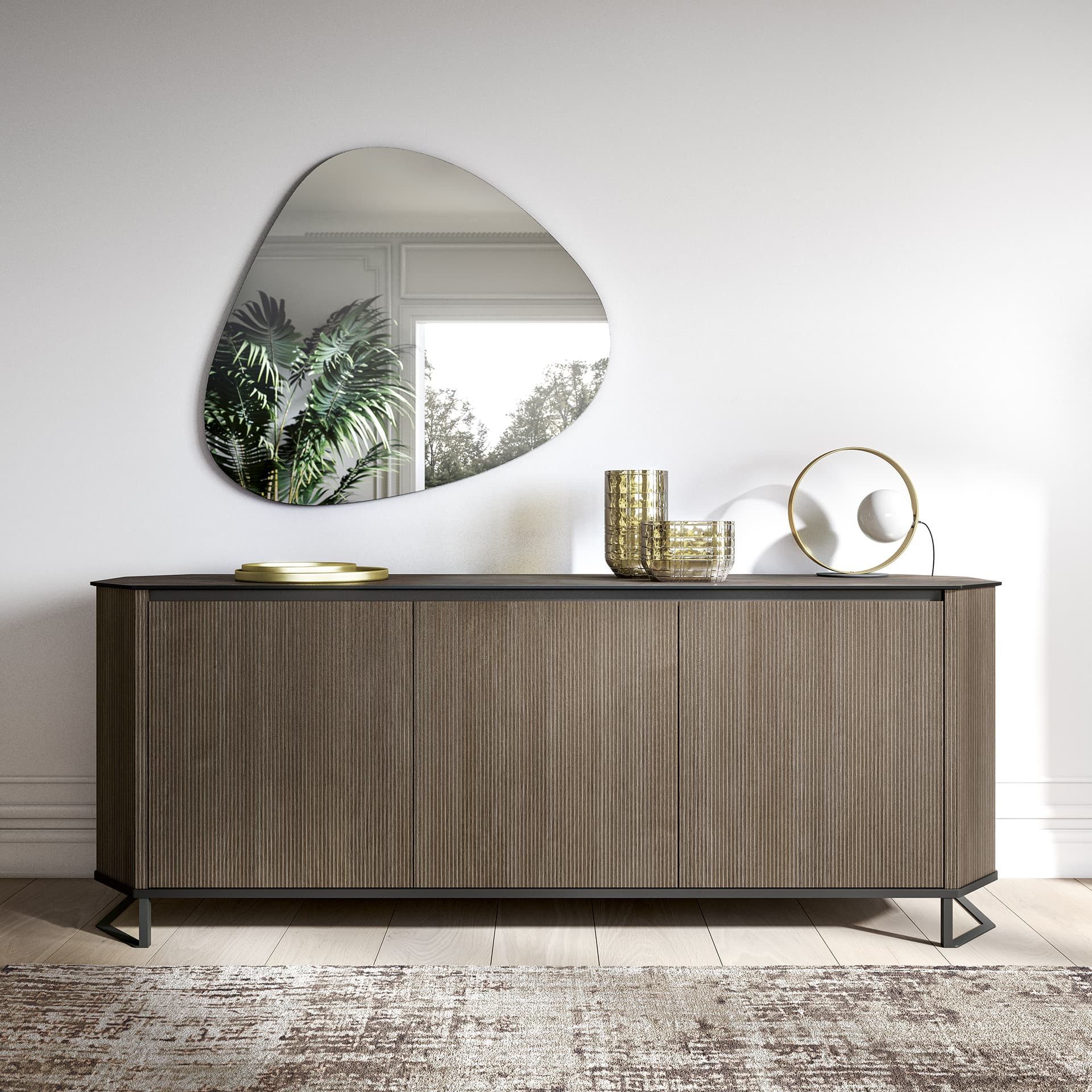 Interdesign24 Sideboard Hexa (mit 3 Türen, in Holzoptik, mit Oberplatte in Marmoroptik), Made in Italy
