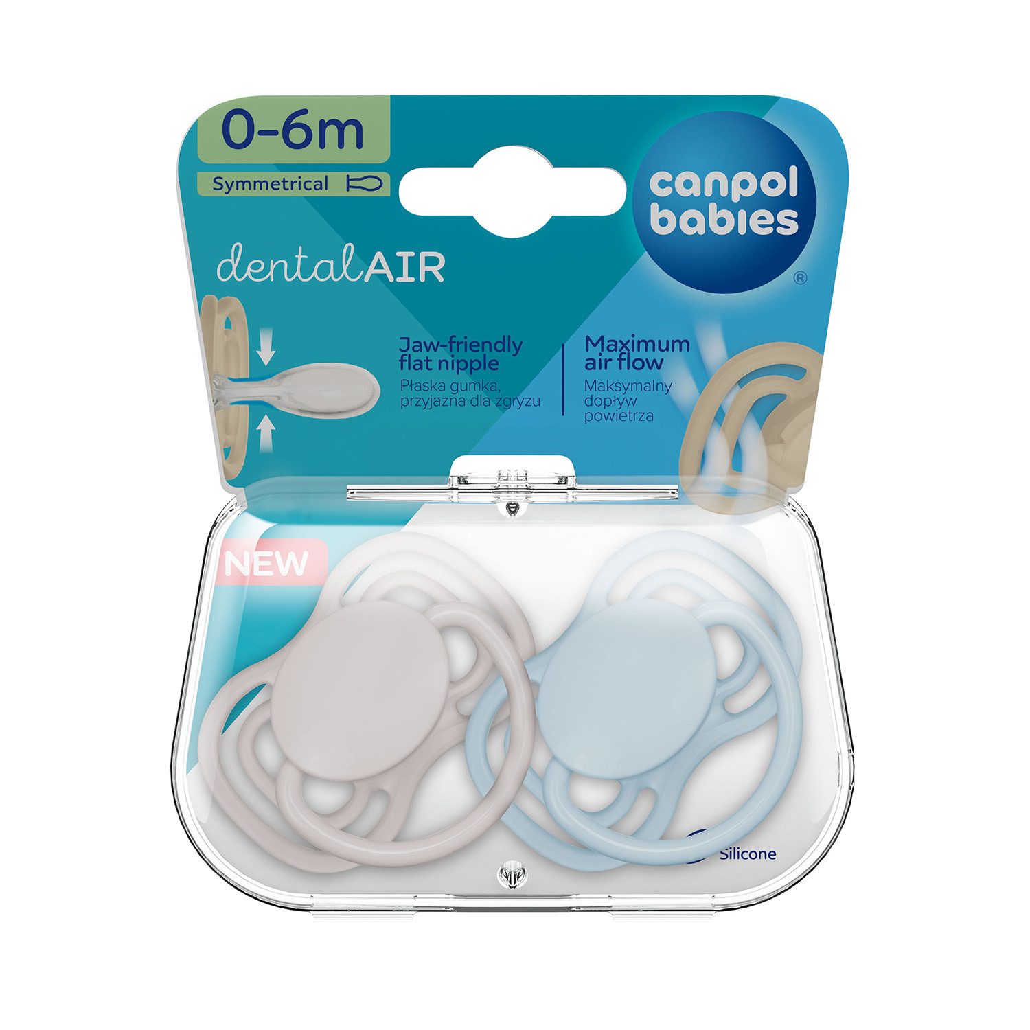 Canpol Schnuller DentalAir Symmetrisch Ovale Form, Silikon, 2er Box