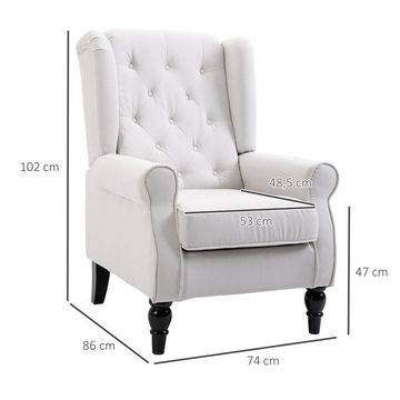 HOMCOM Sessel Einzelsessel Einzelstuhl Akzentsessel mit Tufting Holzfüße (Ohrensessel, 1-St., Relaxsessel), Polyester Creme 74 x 86 x 102 cm
