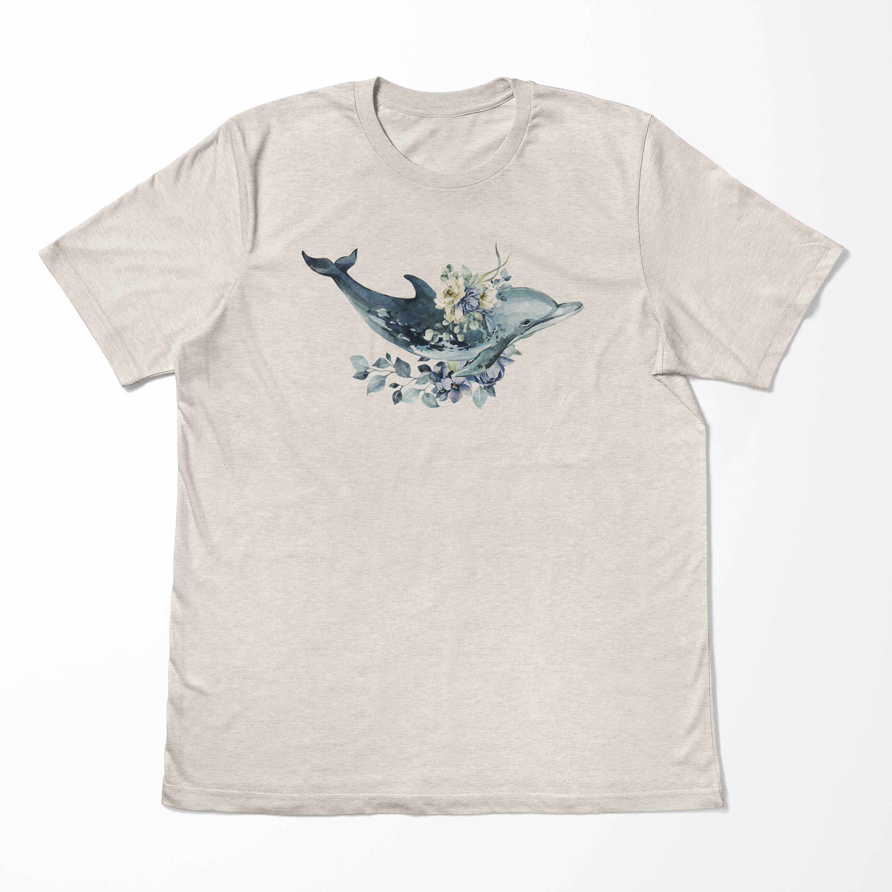 Nachhaltig T-Shirt gekämmte Herren Bio-Baumwolle Sinus Wasserfarben Delfin Shirt T-Shirt 100% Blumen Motiv (1-tlg) Ökomod Art
