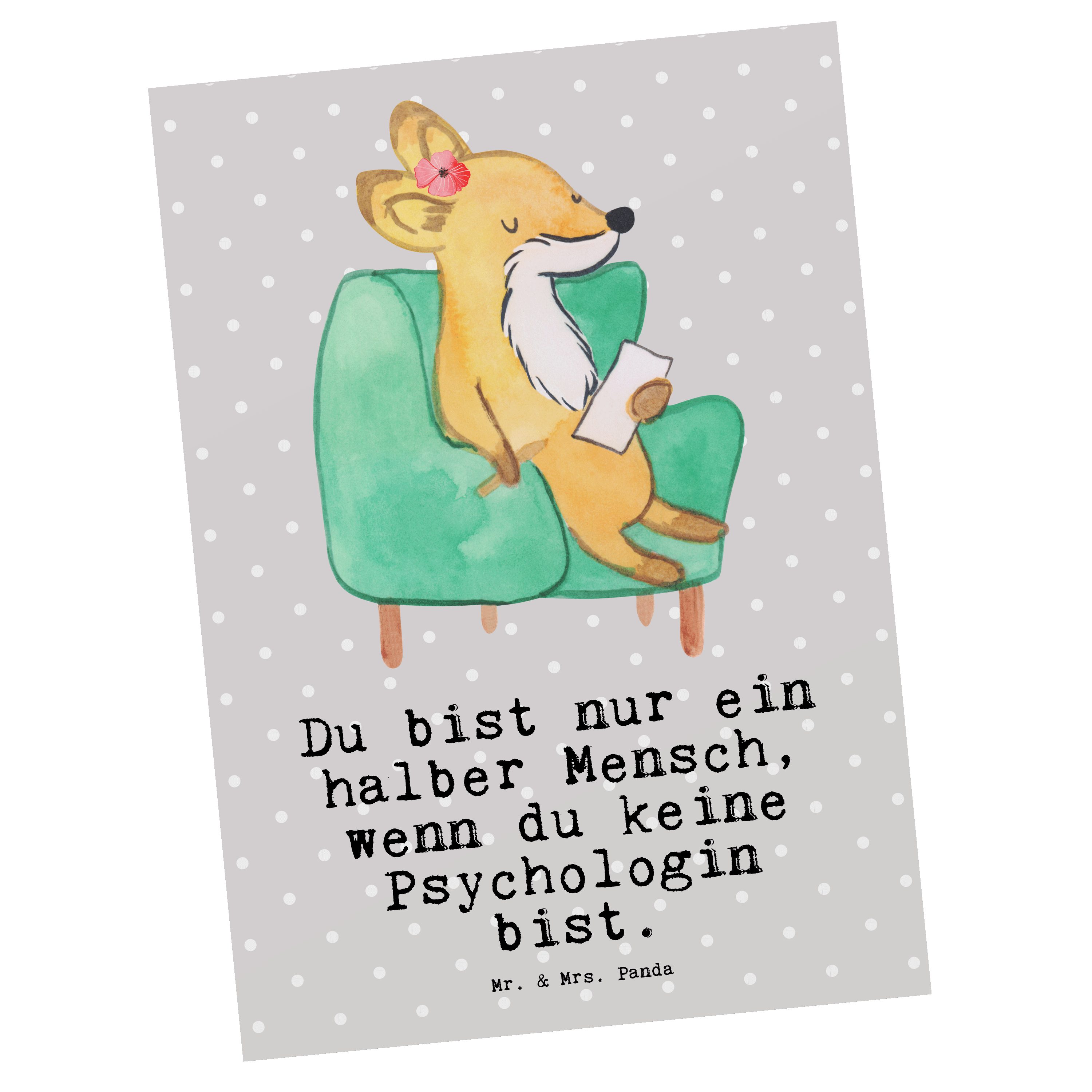 Mr. & Mrs. Panda Postkarte Psychologin mit Herz - Grau Pastell - Geschenk, Firma, Karte, Einladu