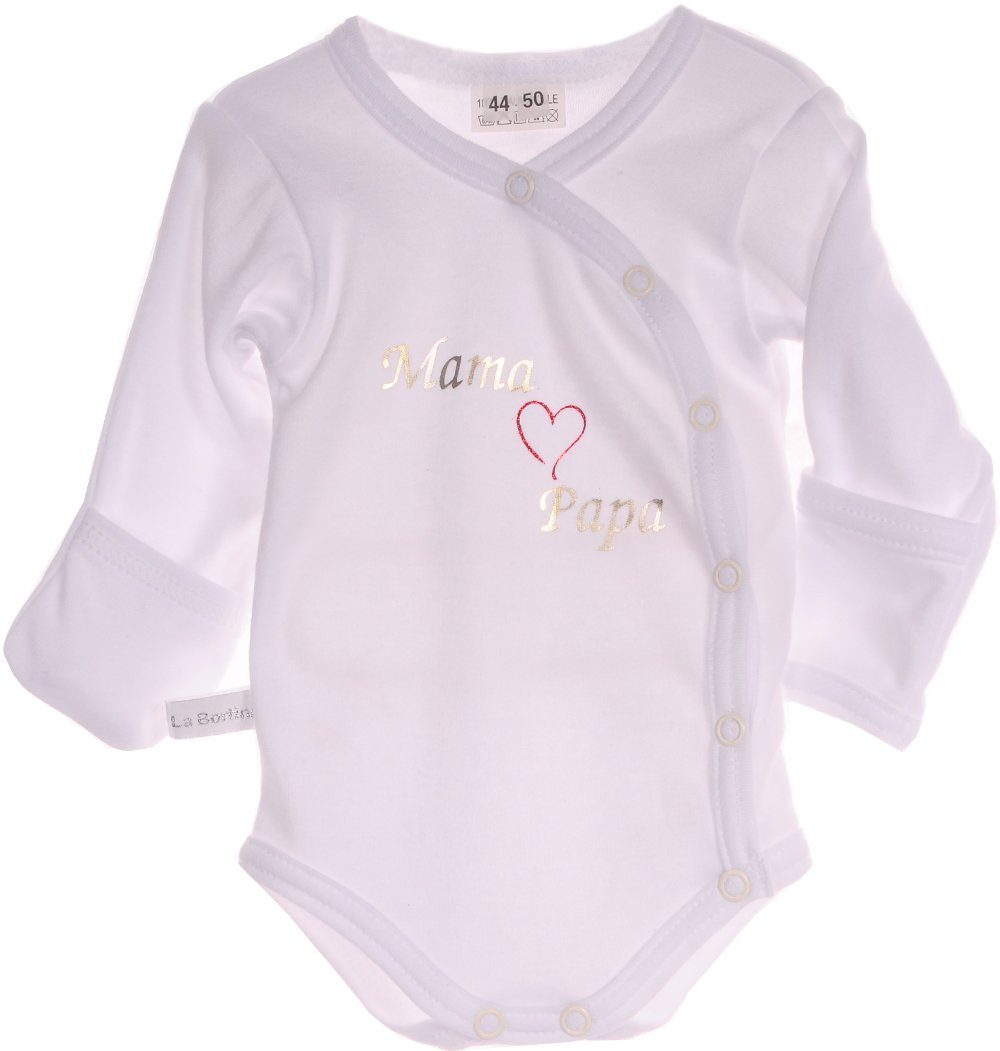 La Bortini Wickelbody Baby Body langarm mit Kratzschutz in Weiß Langarmbody aus reiner Baumwolle, 44 50 56 62 68 74 80 86 92 98 104