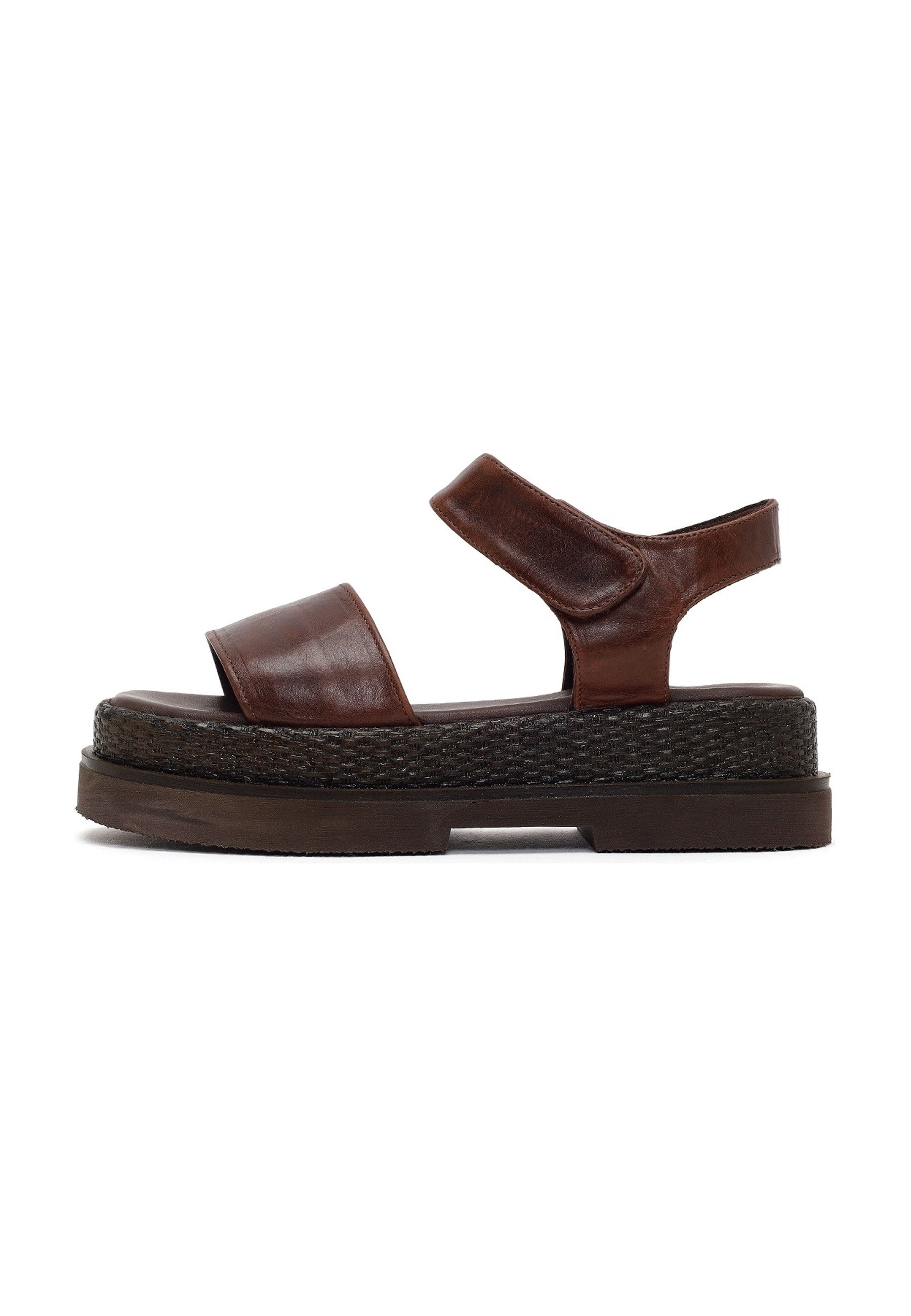 Derimod Keilabsatz-Sandalen aus Leder Sandale Echtes Leder, Lederfutter, Verstellbarer Riemen, Plateau-Design