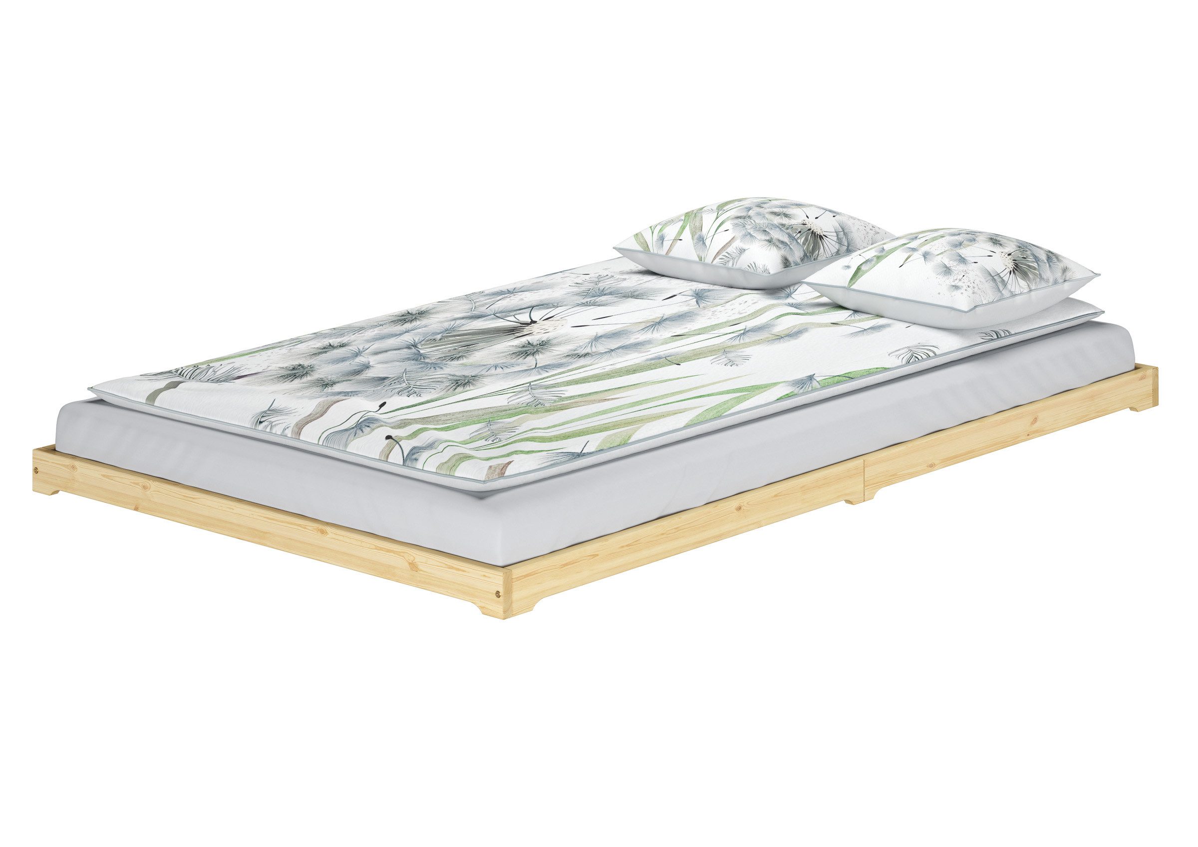 ERST-HOLZ Bettgestell Überlänge Niederflurbett Niedrig Massivholz Kiefer Massiv 140 x 220 cm, Kiefer farblos lackiert
