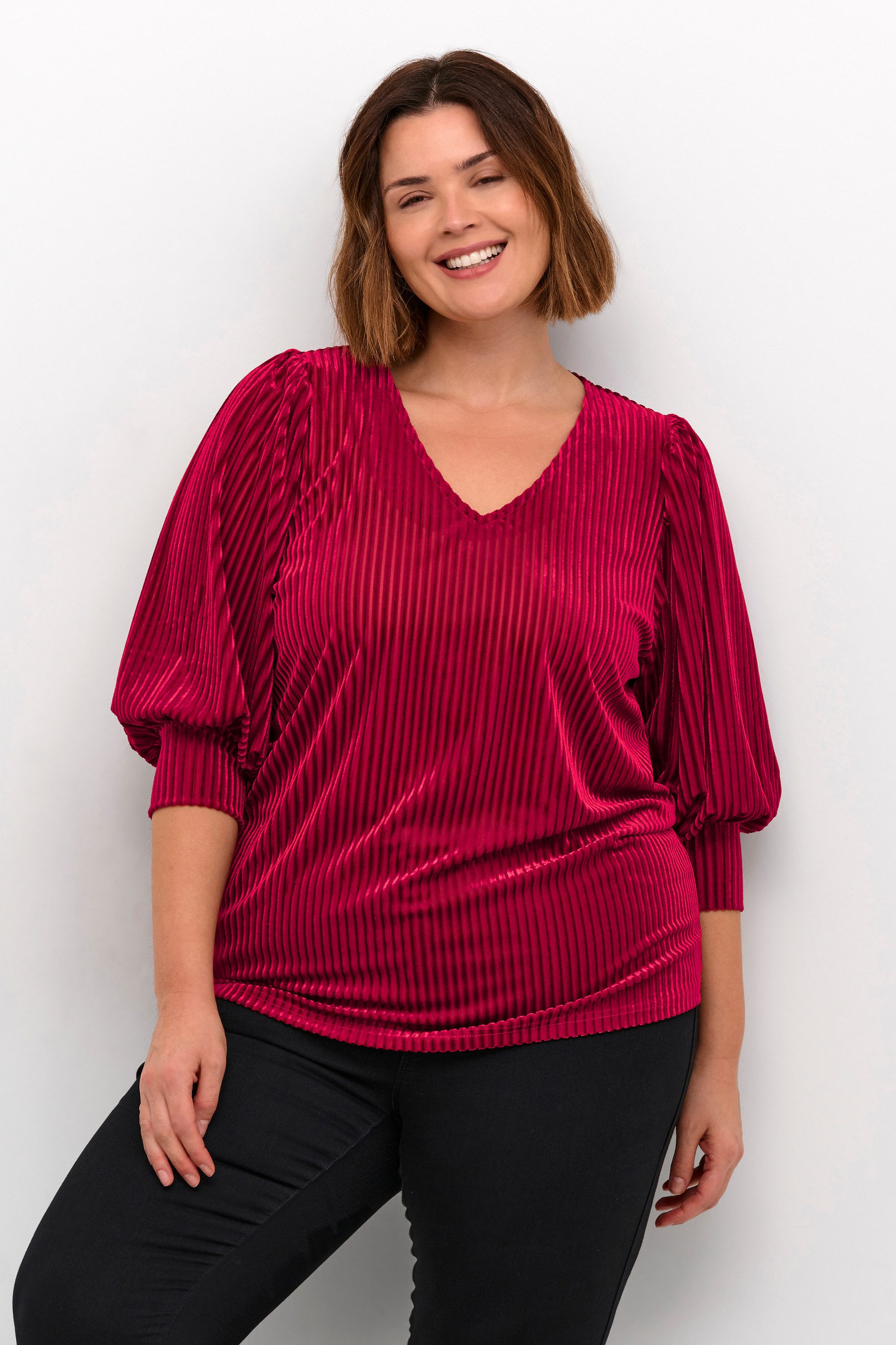 KAFFE Curve Langarmbluse Langarm-Bluse KCcacanna Große Größen