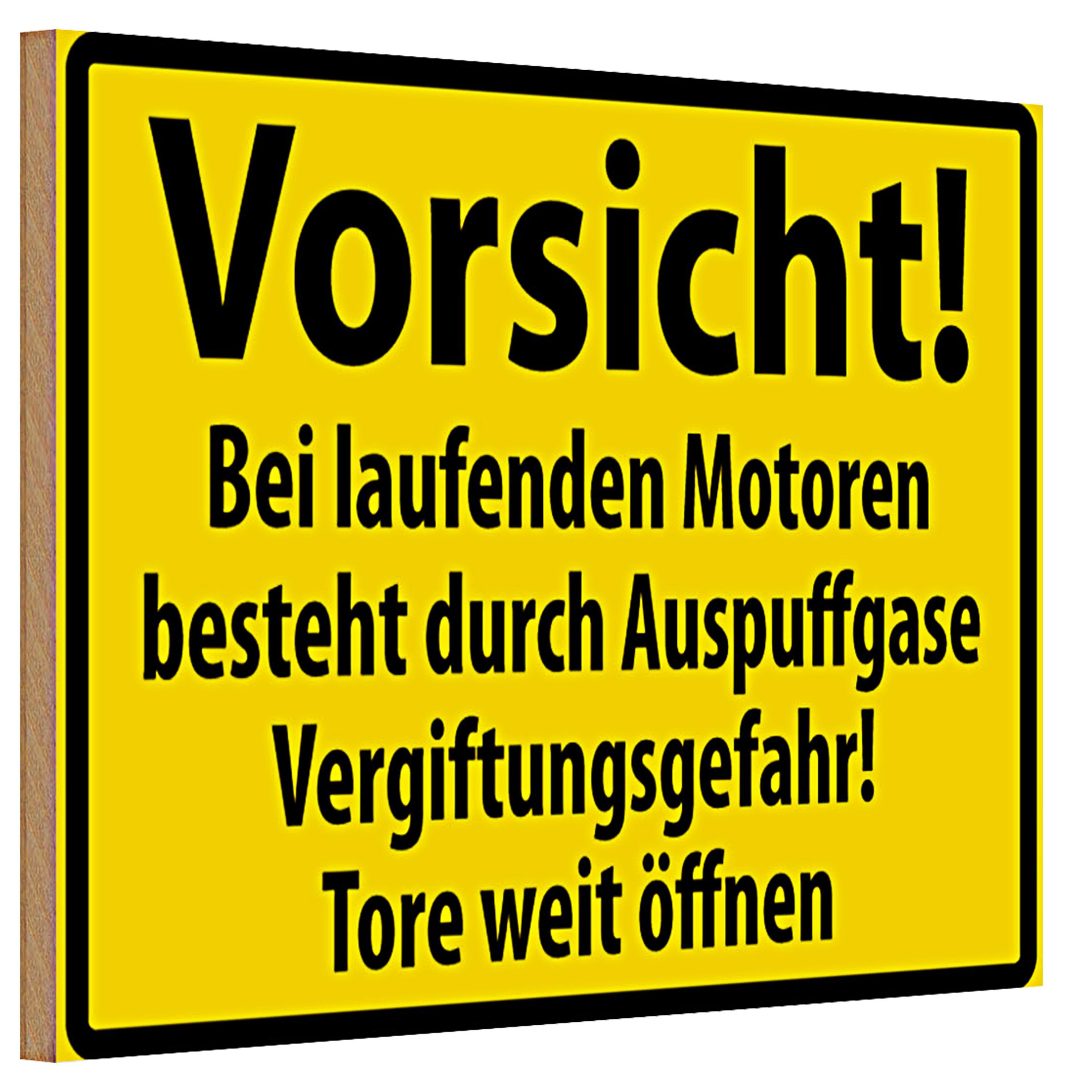 Roomando Holzbild Holzschild Hinweis 30x20cm Vorsicht Bei laufenden Motoren