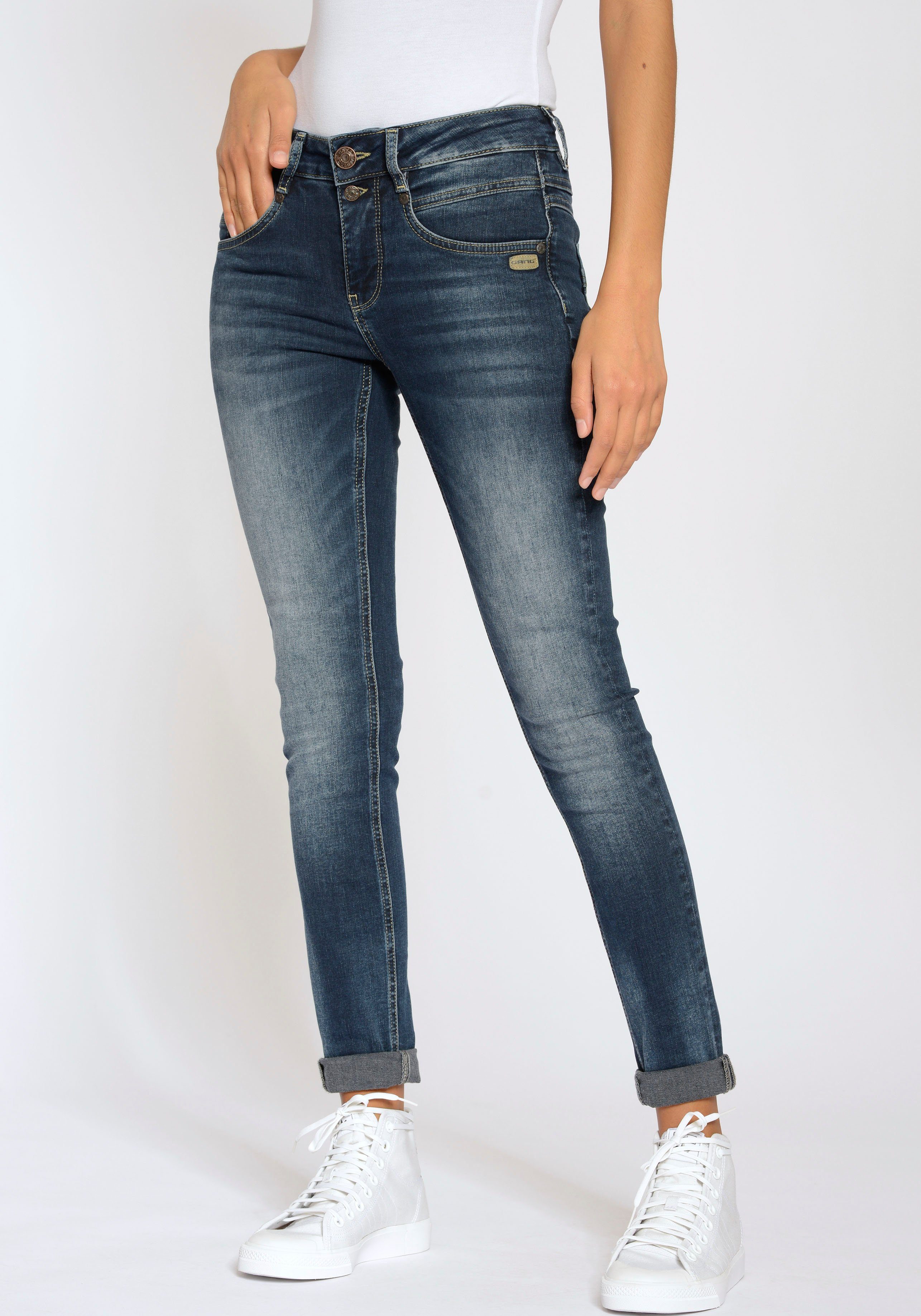 Wash Passe Skinny-fit-Jeans blue) 94MORA Heavy Dark (dark und 3-Knopf-Verschluss mit vorne GANG