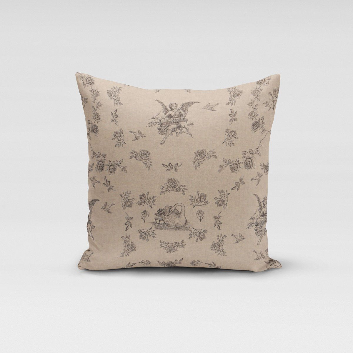 SCHÖNER LEBEN. Dekokissen SCHÖNER LEBEN. Kissenhülle Engel Rosen Vogel natur schwarz