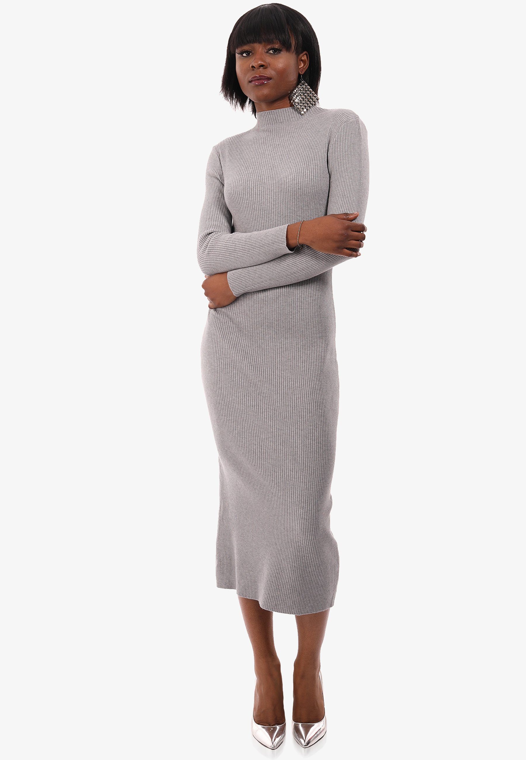 YC Stehkragen (1-tlg) Fashion in Strickkleid DRESS Style Unifarbe & mit Strickkleid KNIT grau