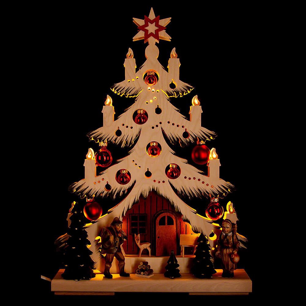 RATAGS Kunsthandwerk Schwibbogen Lichterspitze Tanne Waldleute grün schattiert (32x44cm) von RATAGS Hol