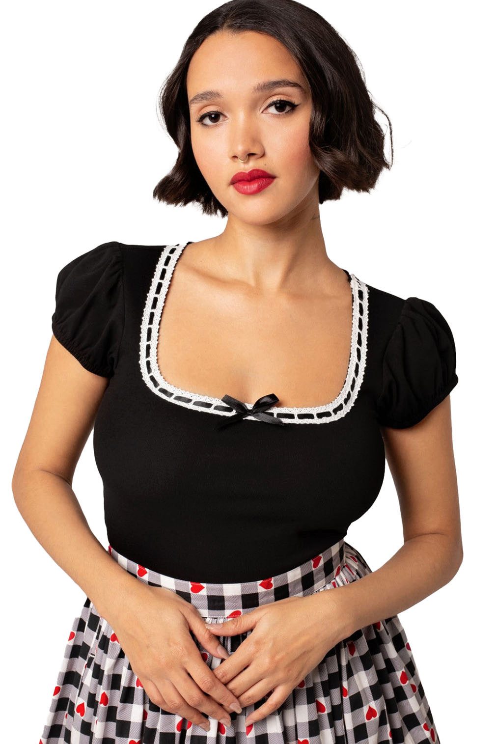 Hell Bunny Shirttop Gracie Schwarz Vintage Retro Rockabilly Oberteil