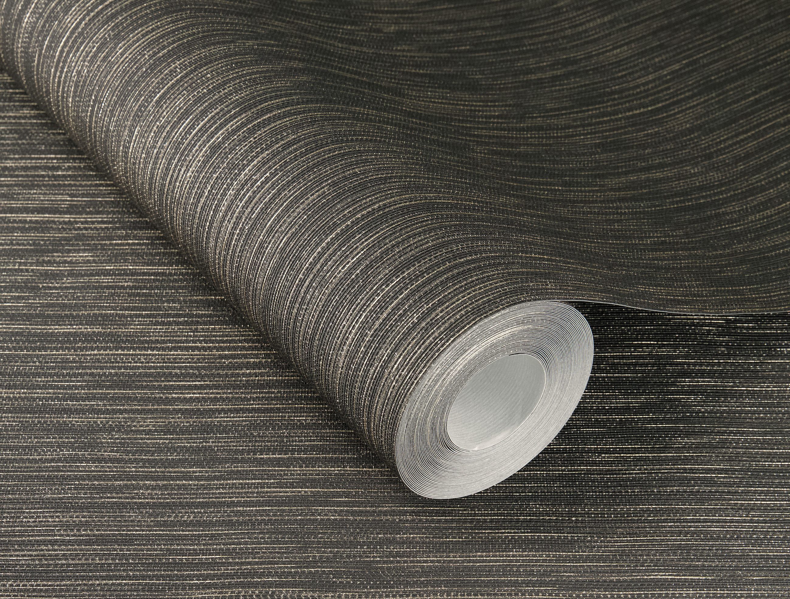 Rasch Vliestapete Linienstruktur - Vinyltapete Schwarz, Industrial-Optik, Grasgewebe, Textiloptik, Naturoptik, (1 Rolle, 1 St., 10,05 m x 0,53 m), gute Lichtbeständigkeit, feucht abwischbar, restlos abziehbar